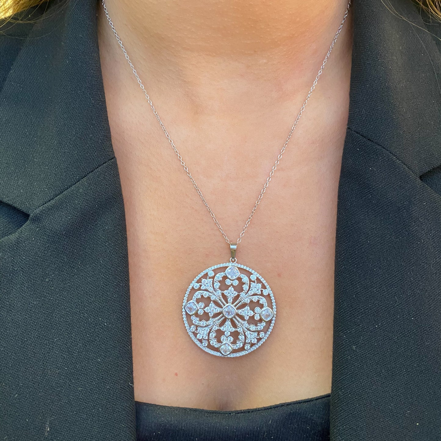 Silver CZ Statement Pendant Necklace - John Ross Jewellers