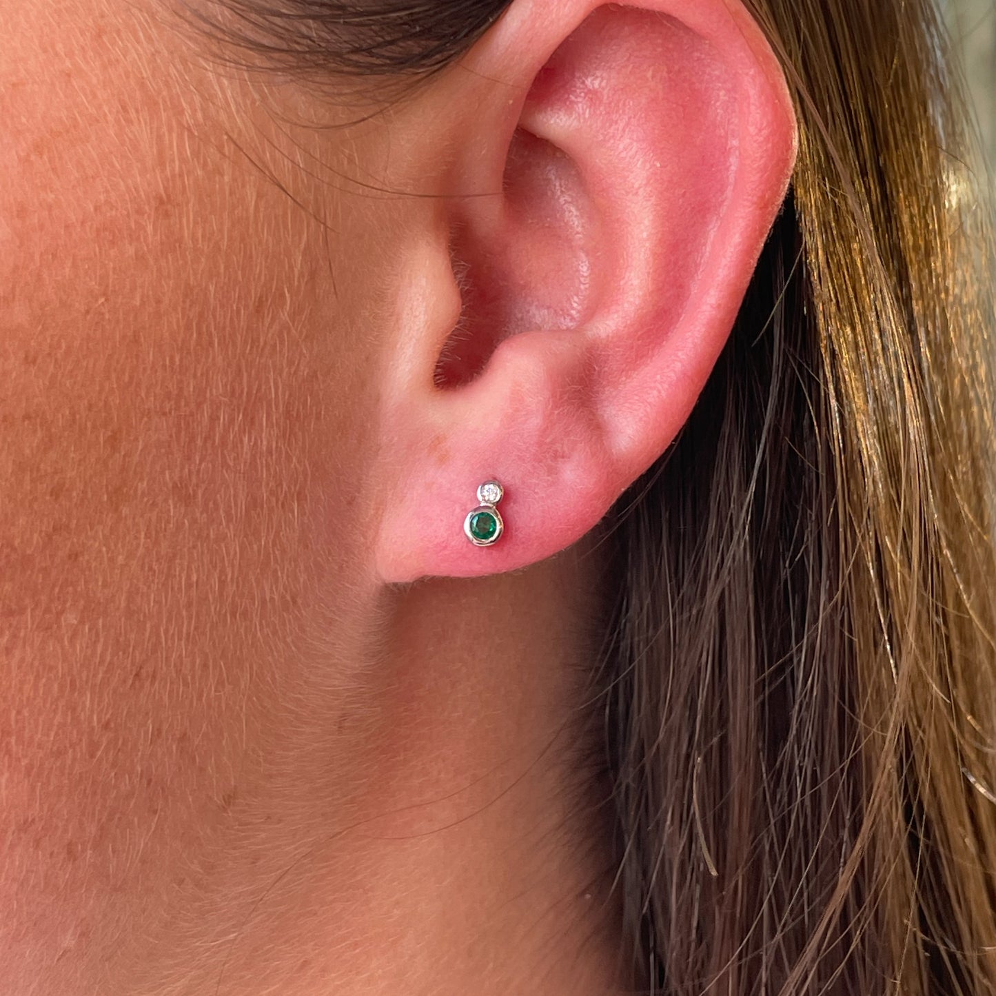 Silver Double Bezel CZ Stud Earrings | Emerald Green - John Ross Jewellers
