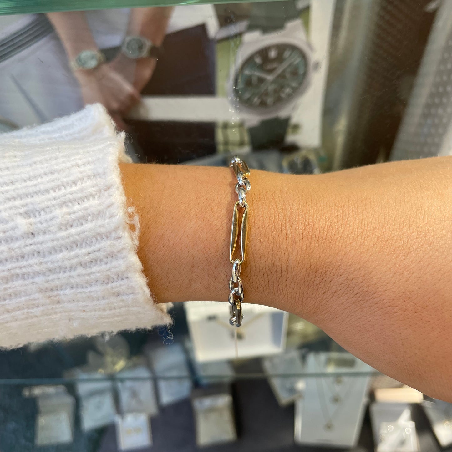 9ct Gold Two Tone Modern Figaro Bracelet - John Ross Jewellers