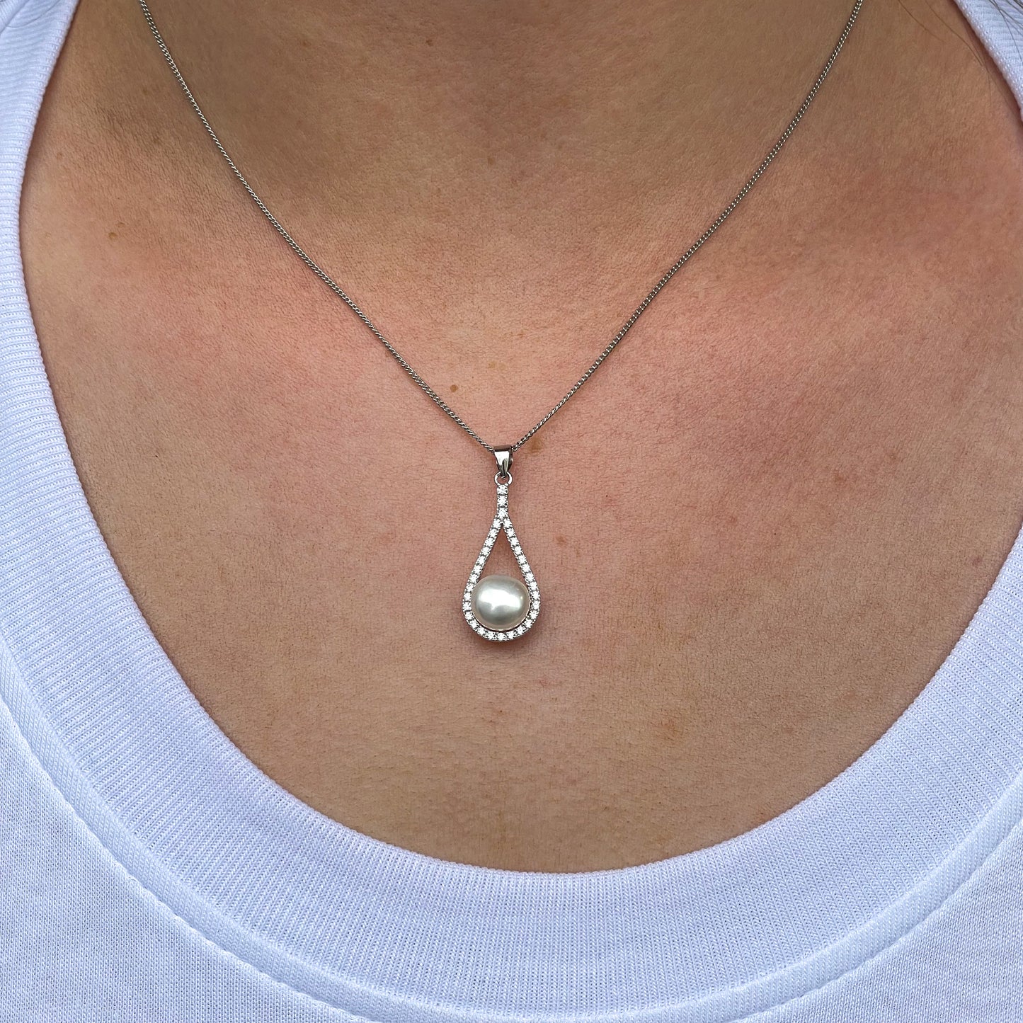 Silver Freshwater Pearl & CZ Earring & Necklace Set - John Ross Jewellers