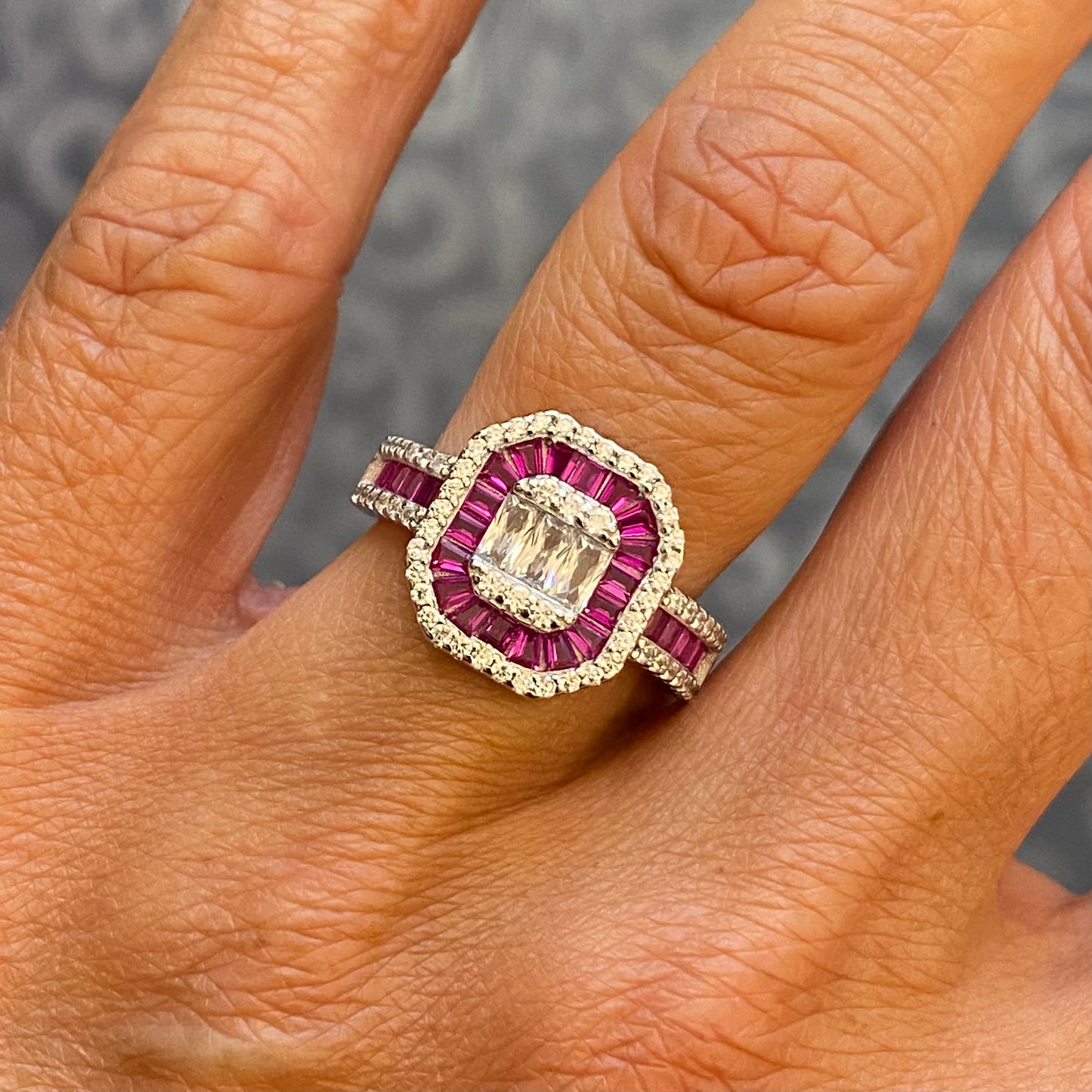 Silver Deco Dress Ring | Ruby Red - John Ross Jewellers
