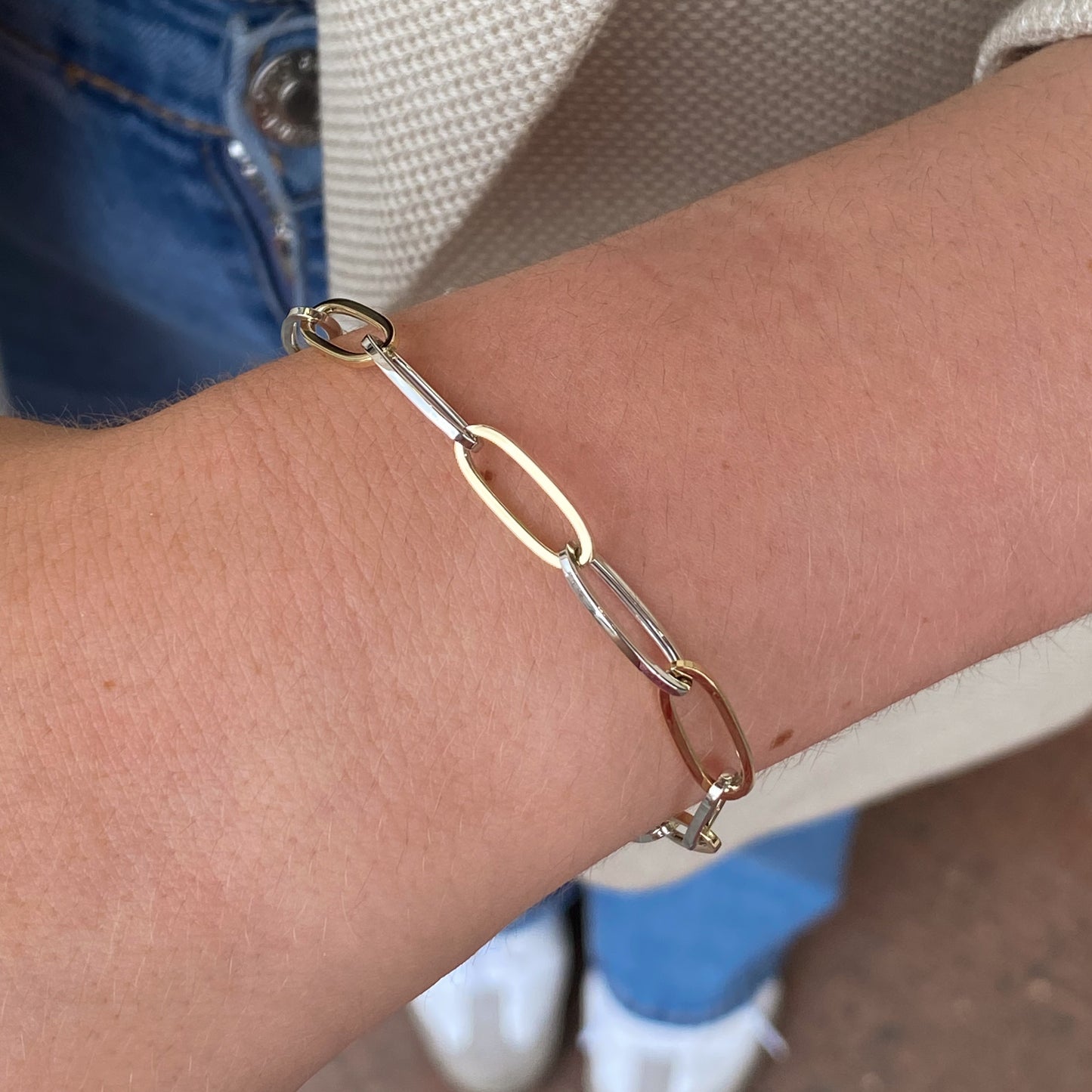 9ct Gold Two Tone Modern Paper Link Bracelet - John Ross Jewellers