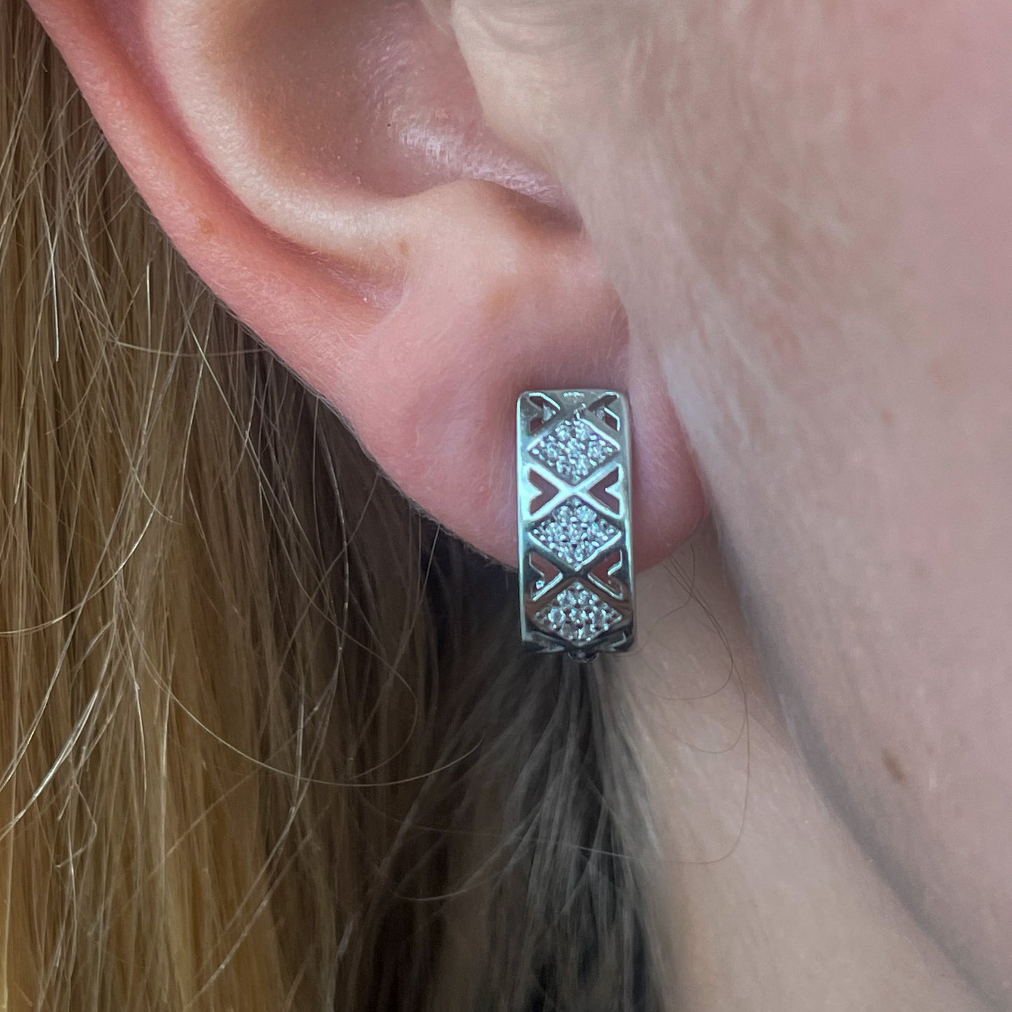 Silver Matelassé CZ Clip on Earrings - John Ross Jewellers