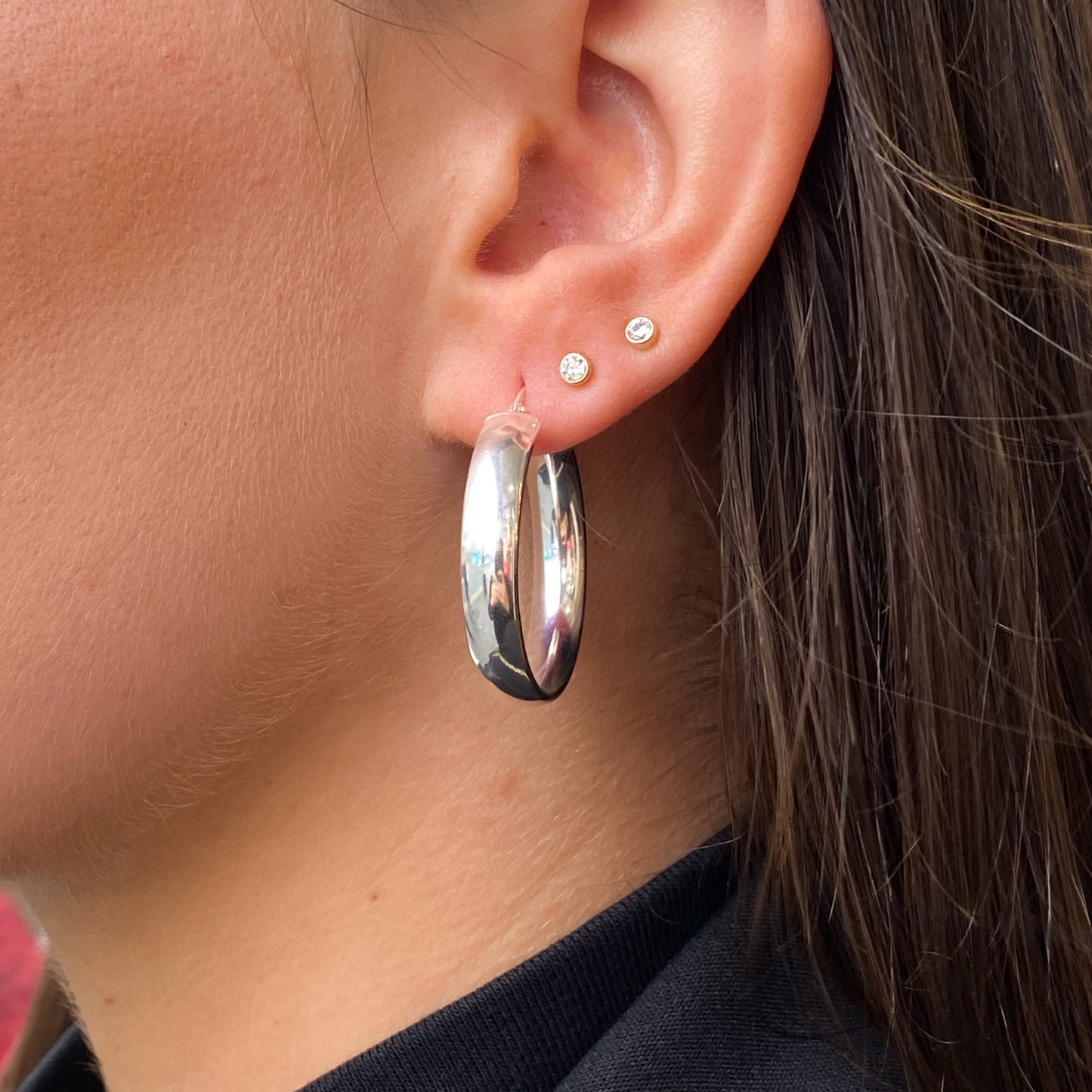 Silver Court Hoop Earrings | 30mm - John Ross Jewellers