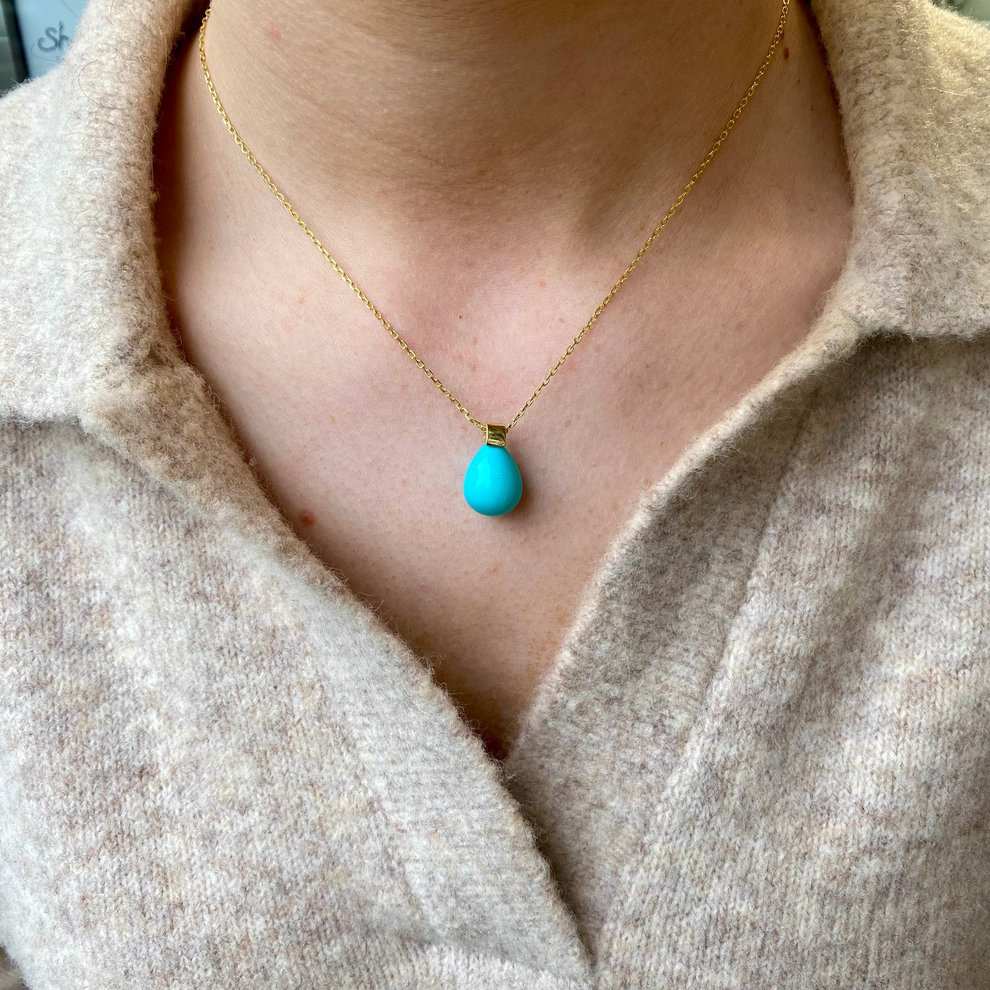 Sunshine CZ & 12x15mm Turquoise Shell Pearl Necklace | 40+5cm - John Ross Jewellers