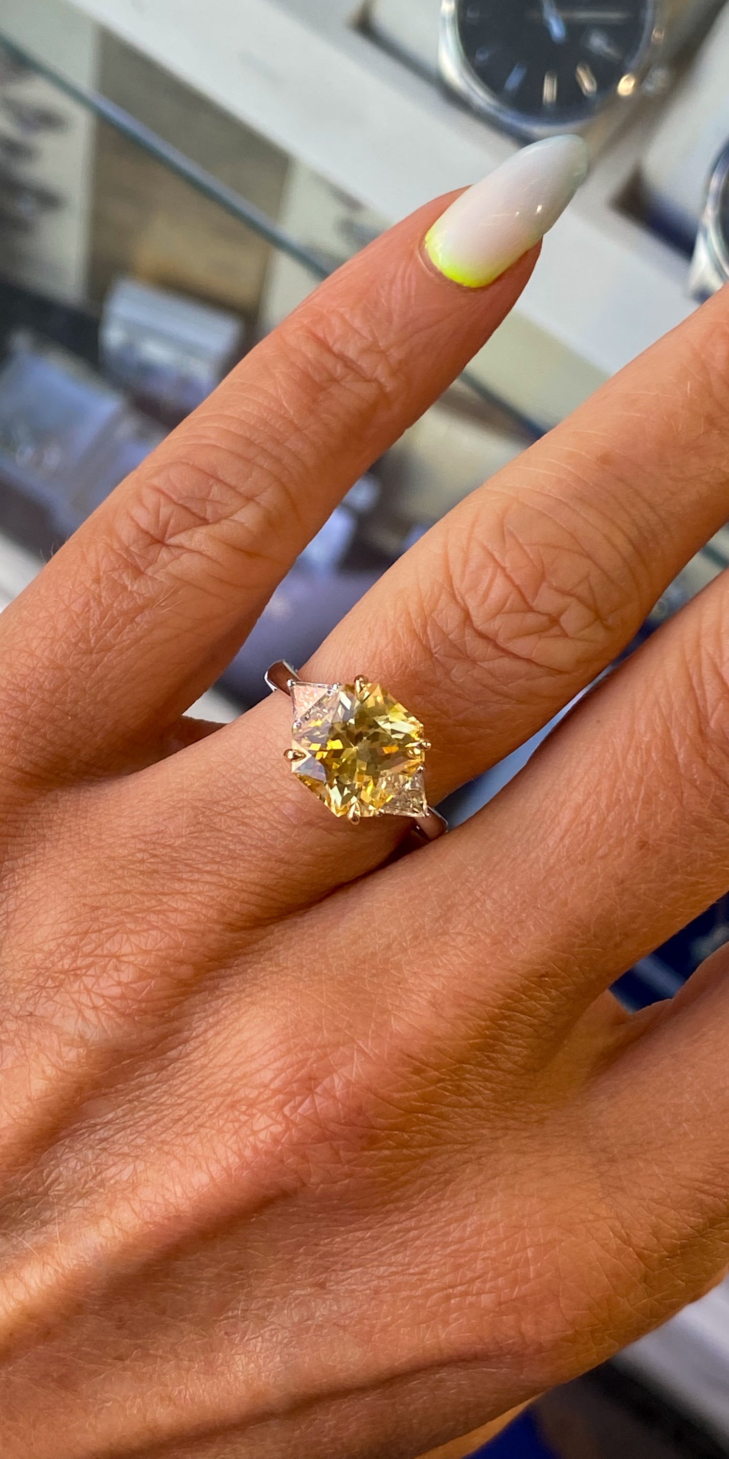 18ct White Gold Yellow Sapphire & Diamond Ring - John Ross Jewellers