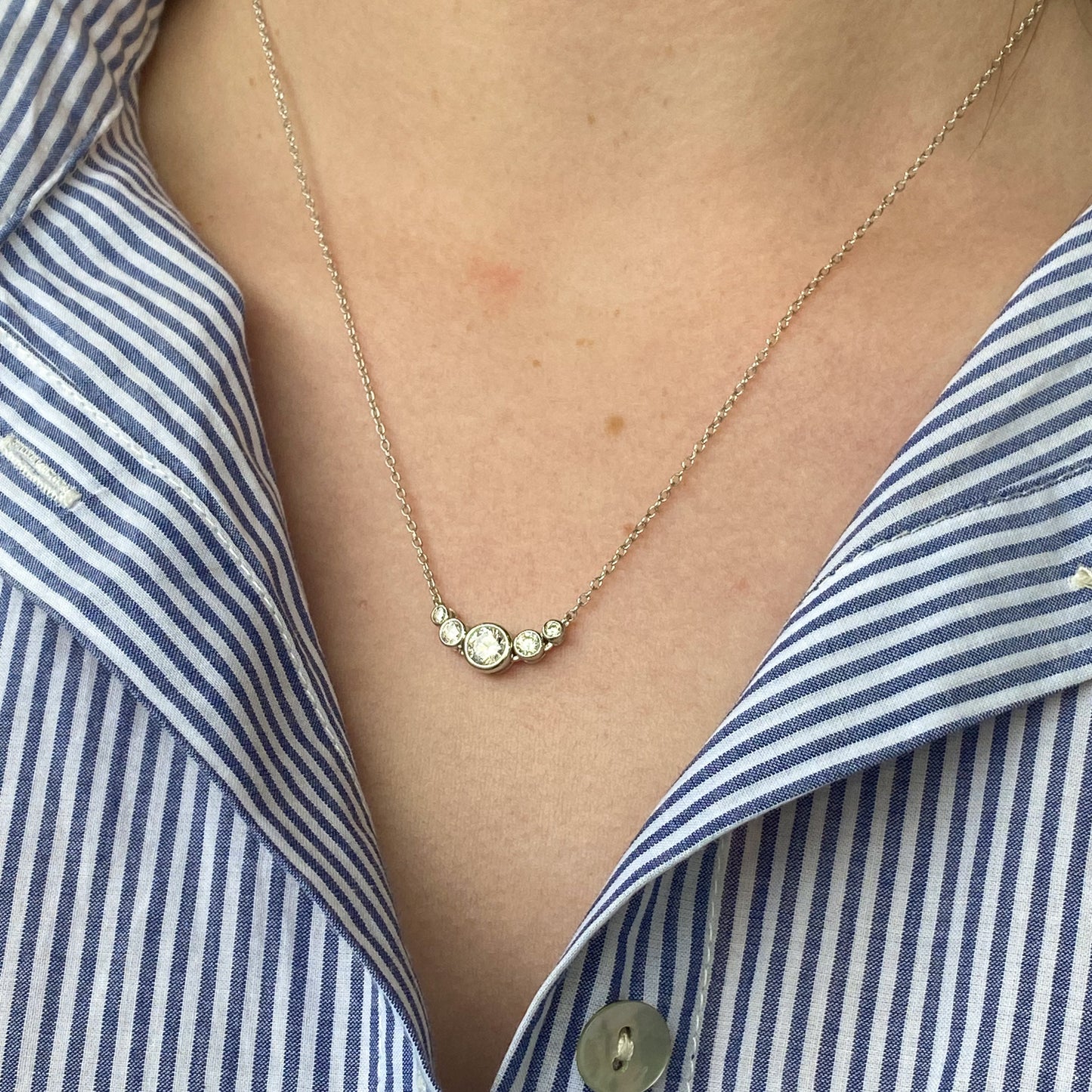 Silver Five Stone CZ Rub Over Necklace - John Ross Jewellers