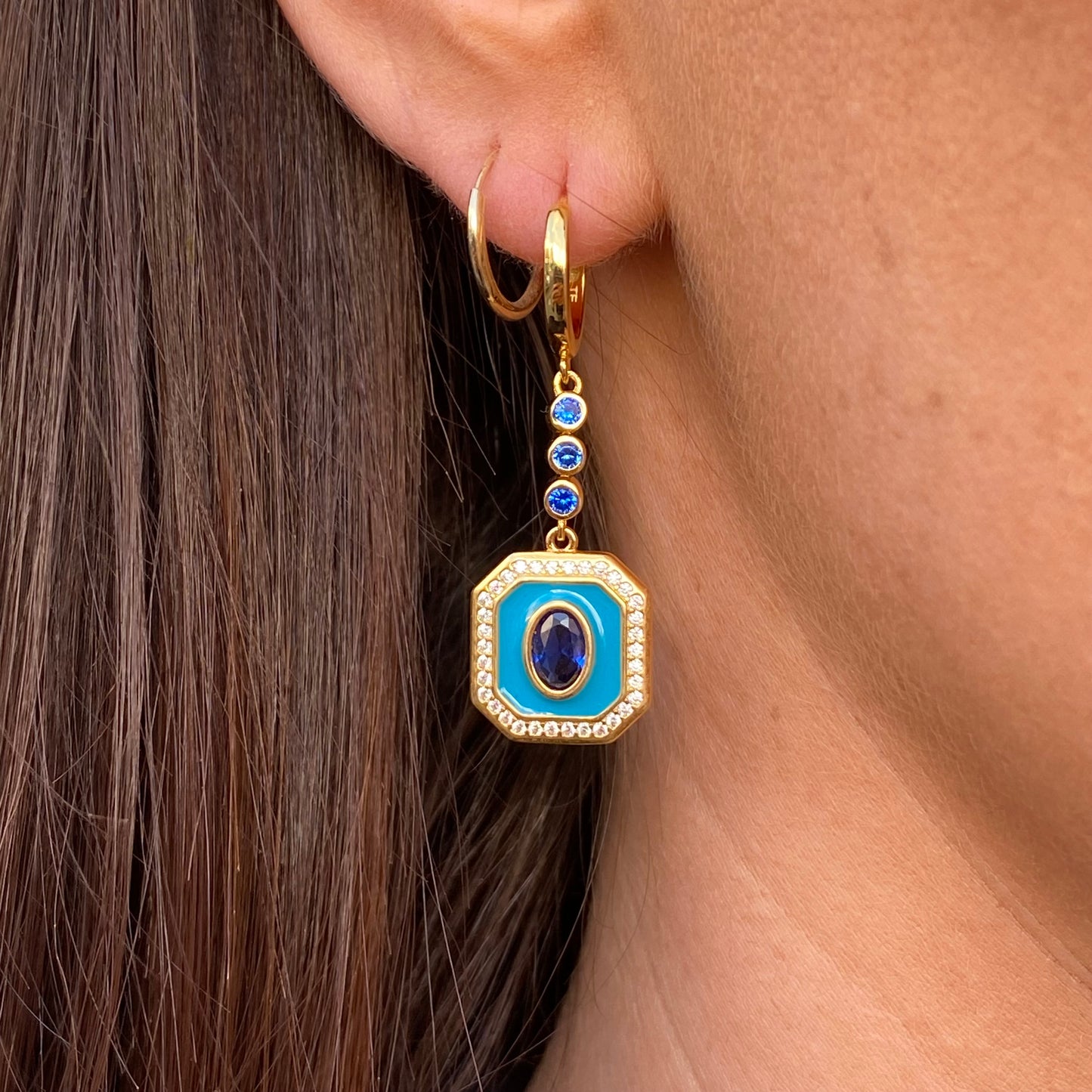 Sunshine Enamel Sensation Earrings | Teal & Sapphire - John Ross Jewellers