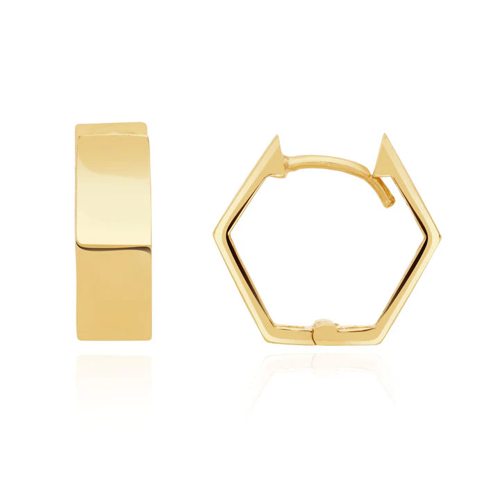 9ct Gold Chunky Hexagonal Huggie Hoop Earrings - John Ross Jewellers