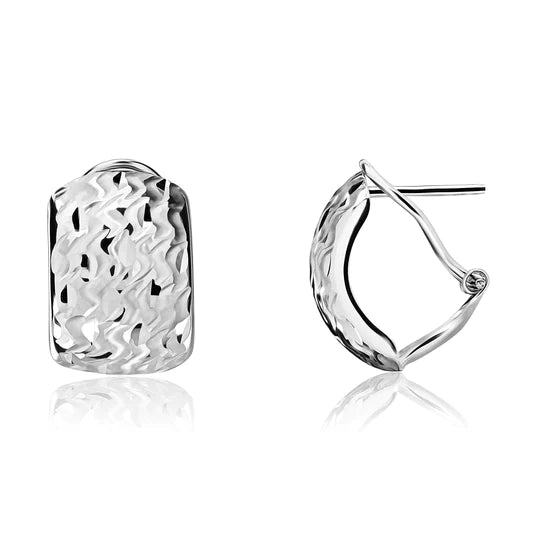 9ct White Gold Wide Patterned Stud & Clip Earrings - John Ross Jewellers