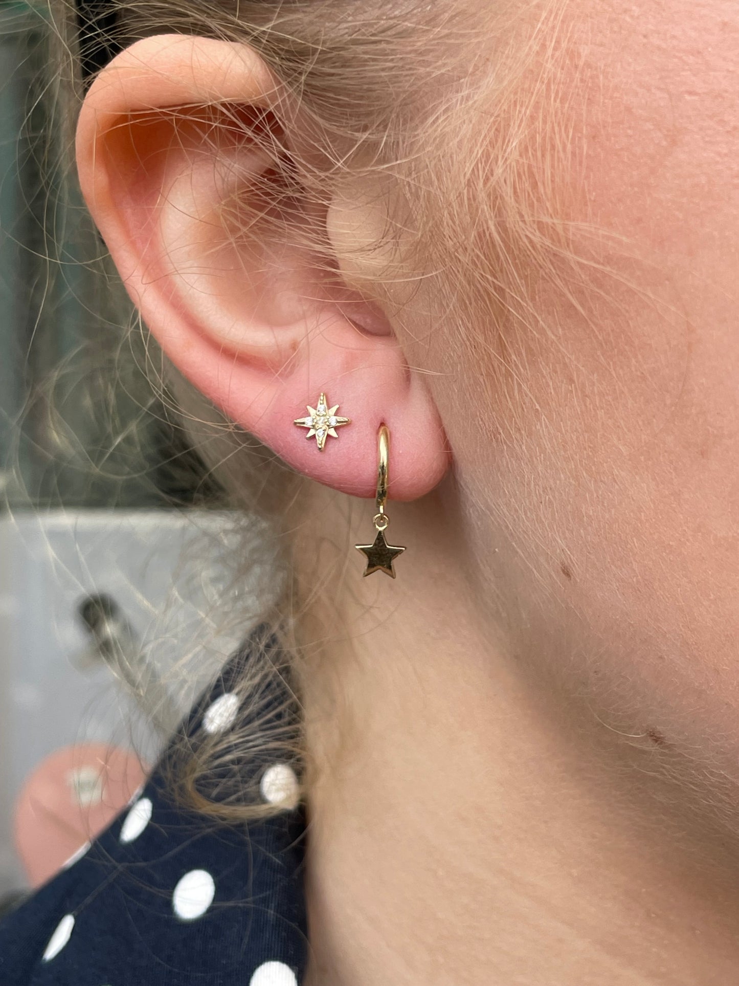 9ct Gold CZ North Star Stud Earrings