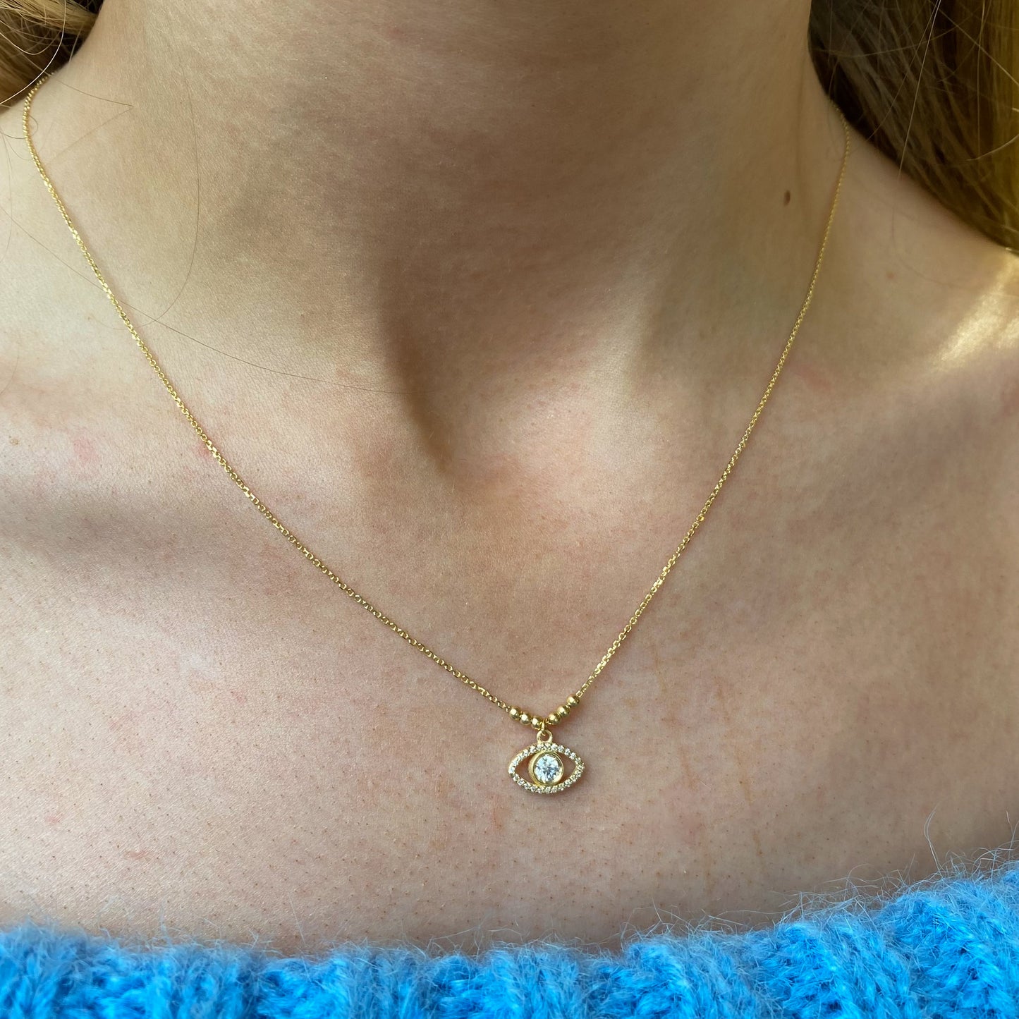 9ct Gold CZ Evil Eye Necklace - John Ross Jewellers