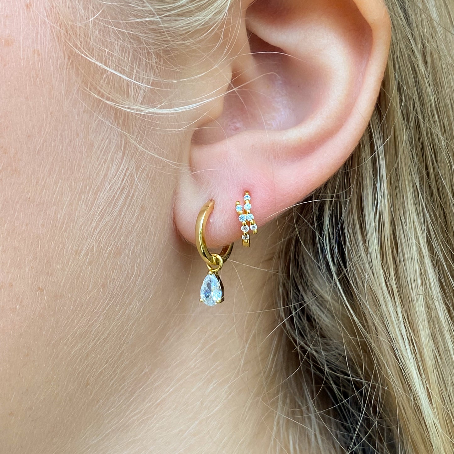 Sunshine Pear CZ Charm Huggie Hoop Earrings - John Ross Jewellers