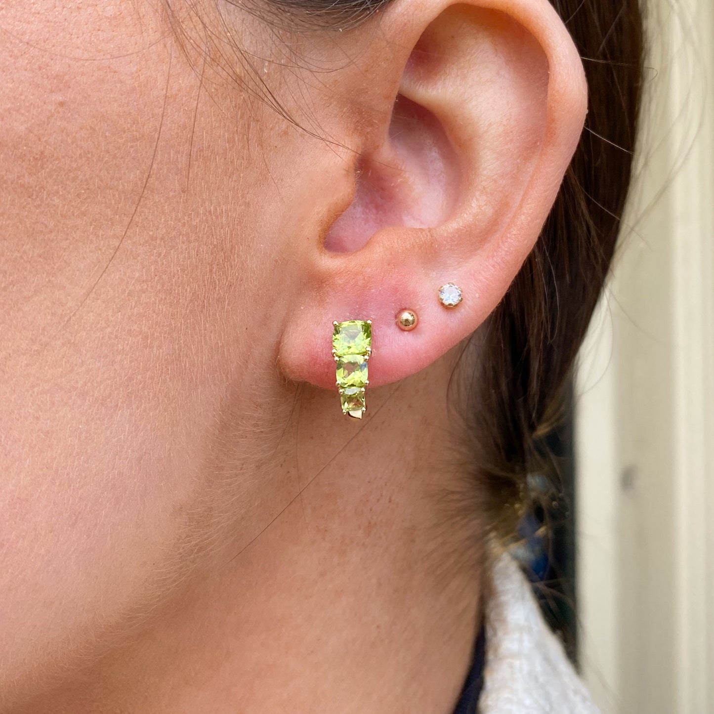 9ct Gold Cushion Cut Peridot J Hoop Earrings - John Ross Jewellers