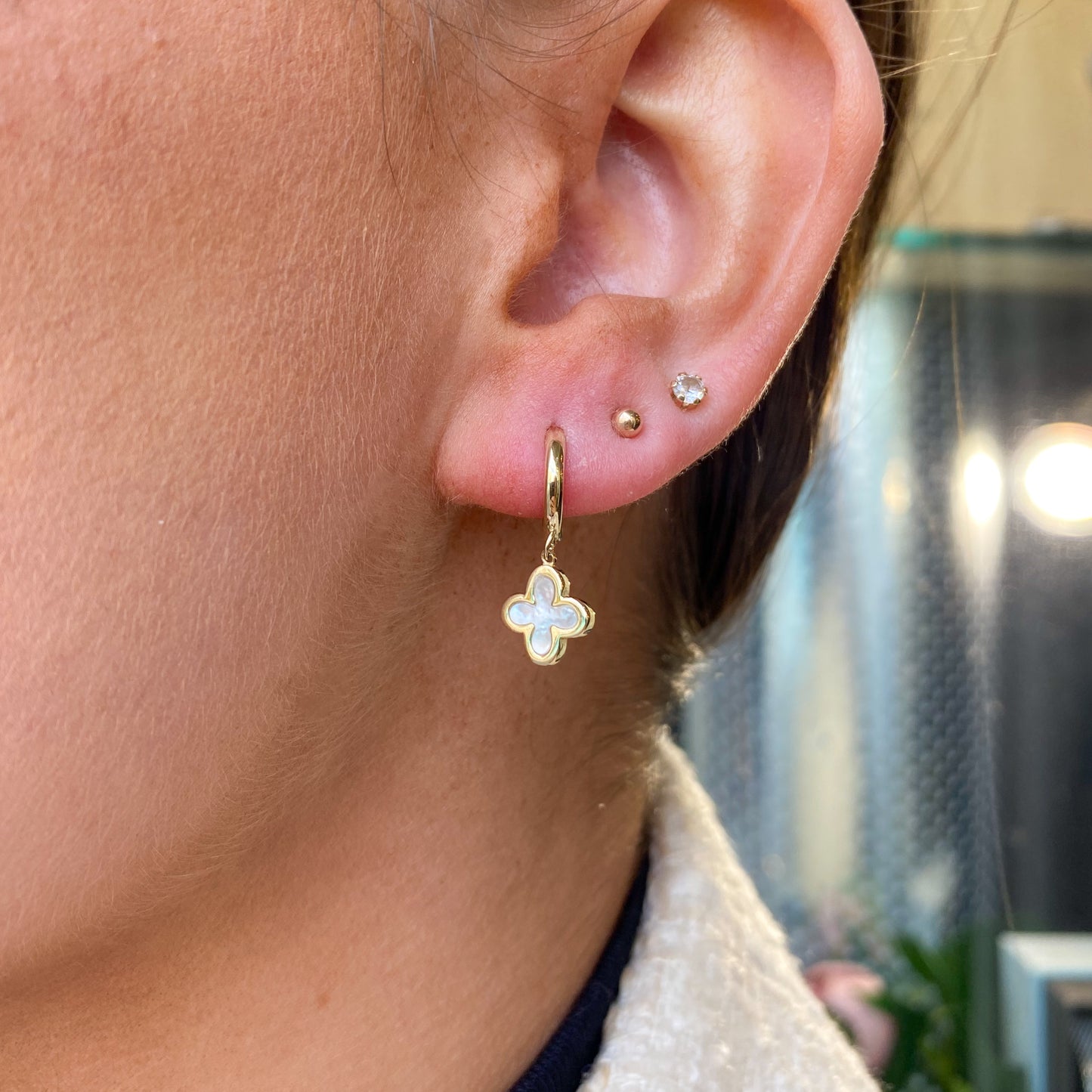 9ct Gold Mother of Pearl Huggie Hoop Earrings - John Ross Jewellers