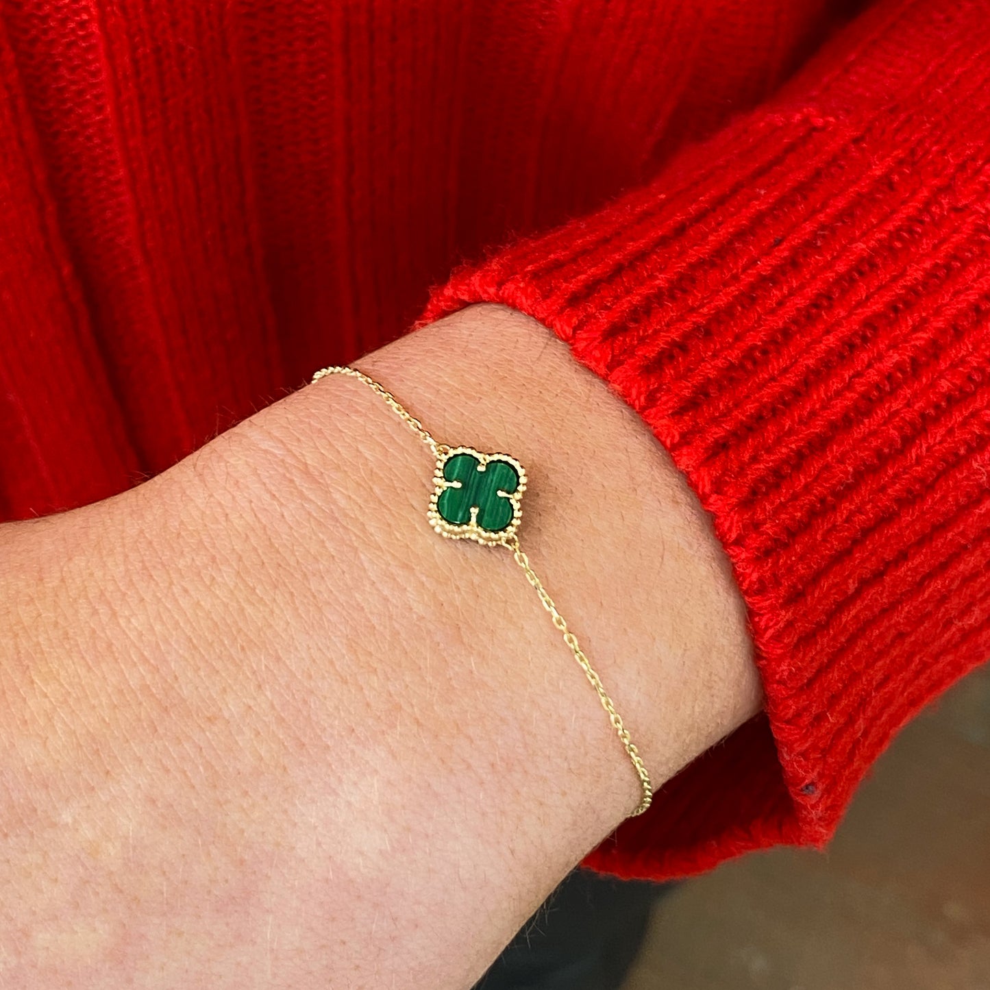 9ct Gold Malachite Quatrefoil Bracelet - John Ross Jewellers