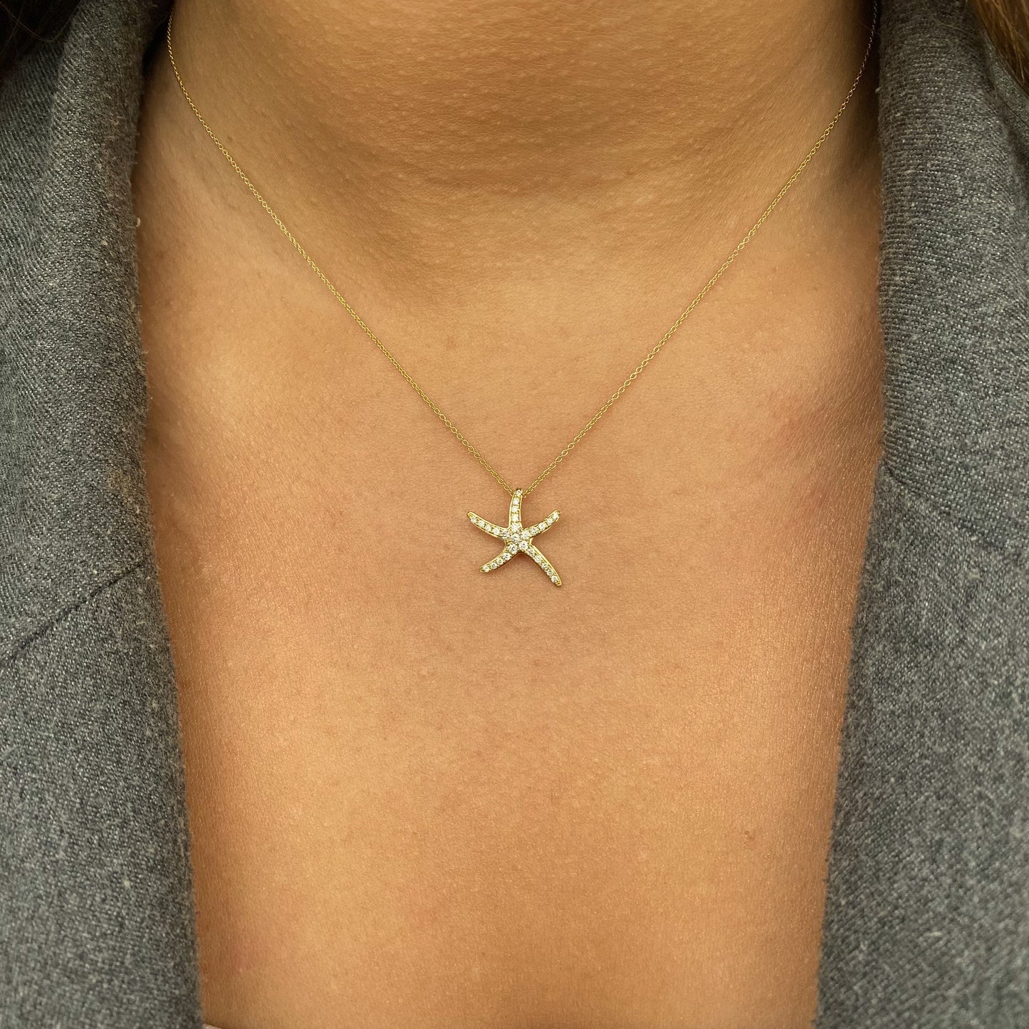 18ct Gold Mini Starfish Diamond Necklace - John Ross Jewellers