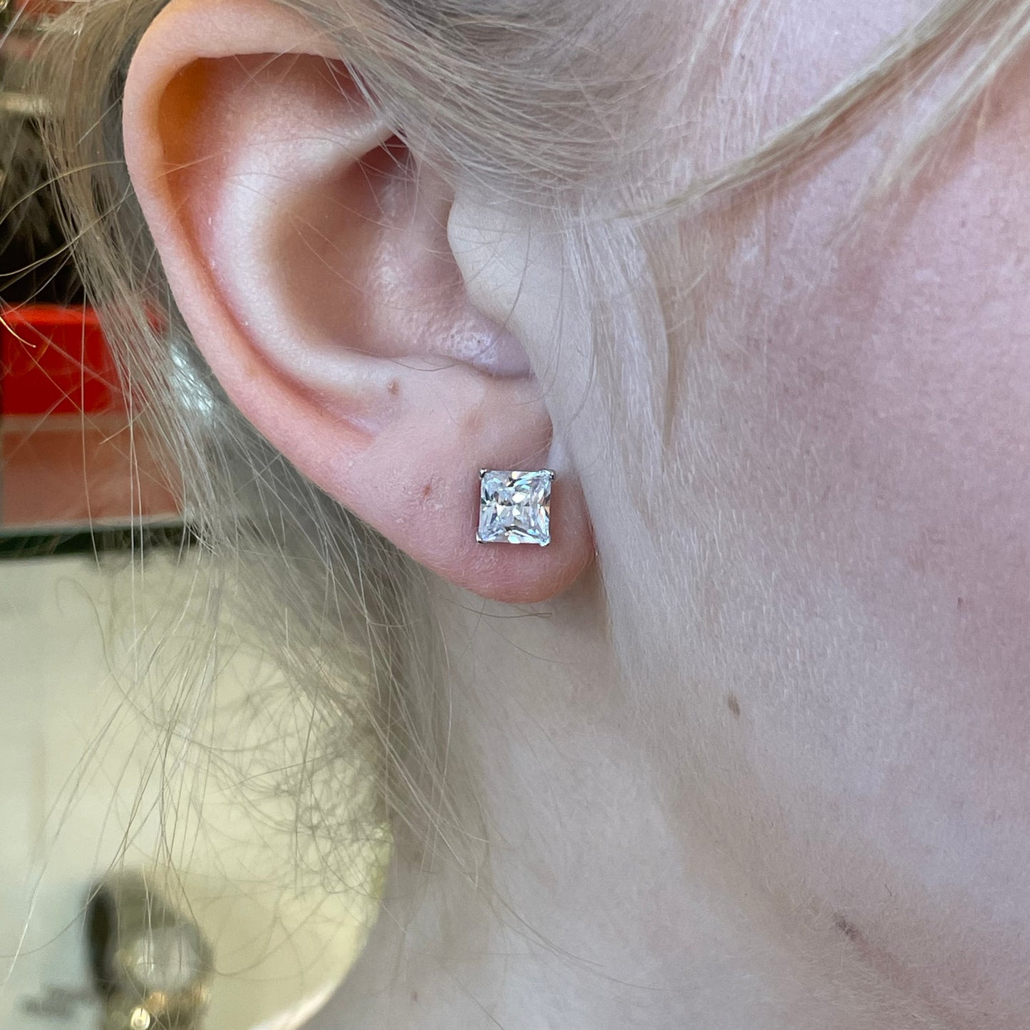 Silver 6mm Four Claw Princess CZ Stud Earrings