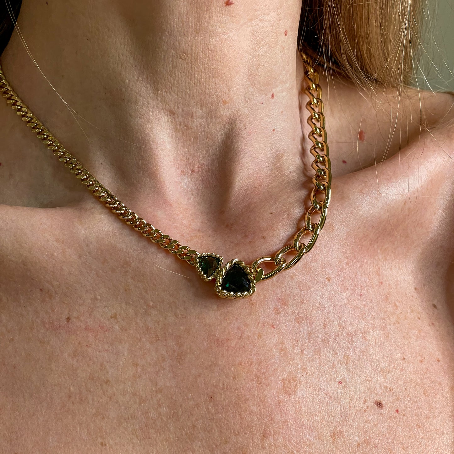 REBECCA Cocktail - Two Stone Bottle Green Necklace - John Ross Jewellers