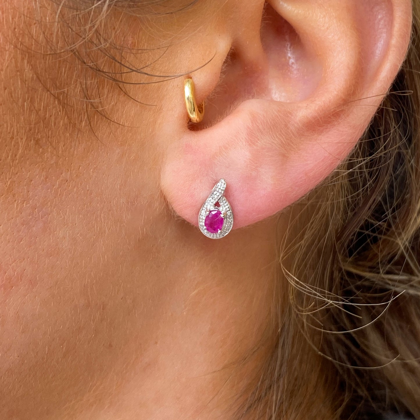 9ct White Gold Ruby & Diamond Stud Earrings - John Ross Jewellers