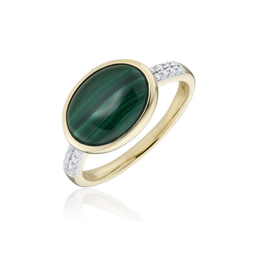 9ct Gold Oval Malachite & Diamond Ring - John Ross Jewellers