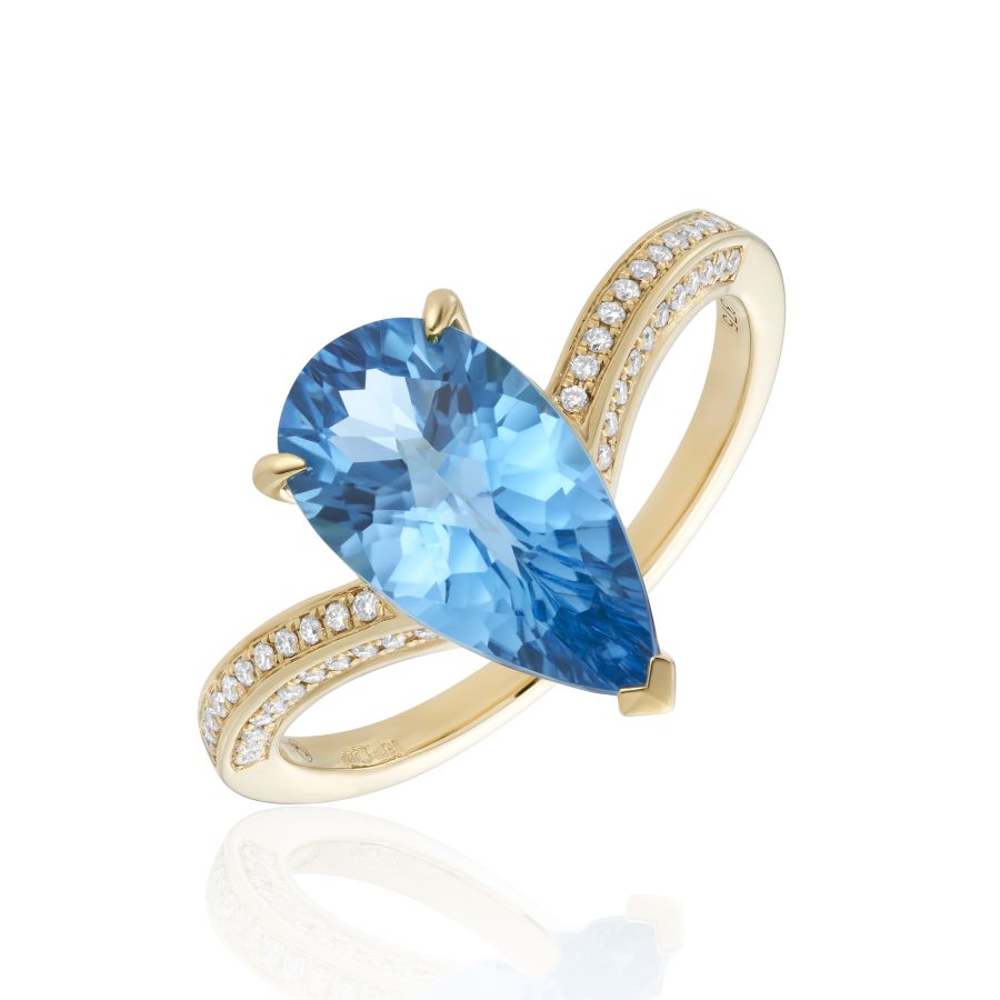 9ct Gold Swiss Blue Topaz & Diamond Ring