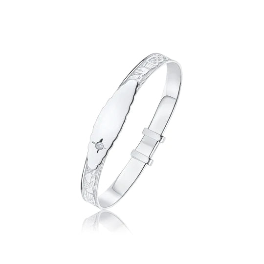 Kids Sterling Silver White CZ Identity Bangle | Claddagh - John Ross Jewellers