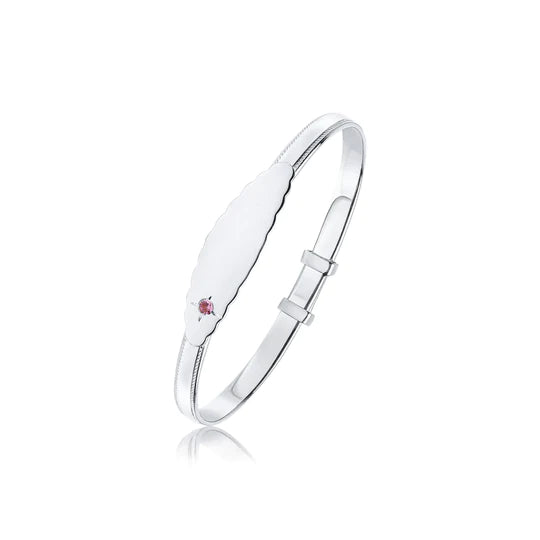 Kids Sterling Silver Pink CZ Identity Bangle | Beaded Edge - John Ross Jewellers