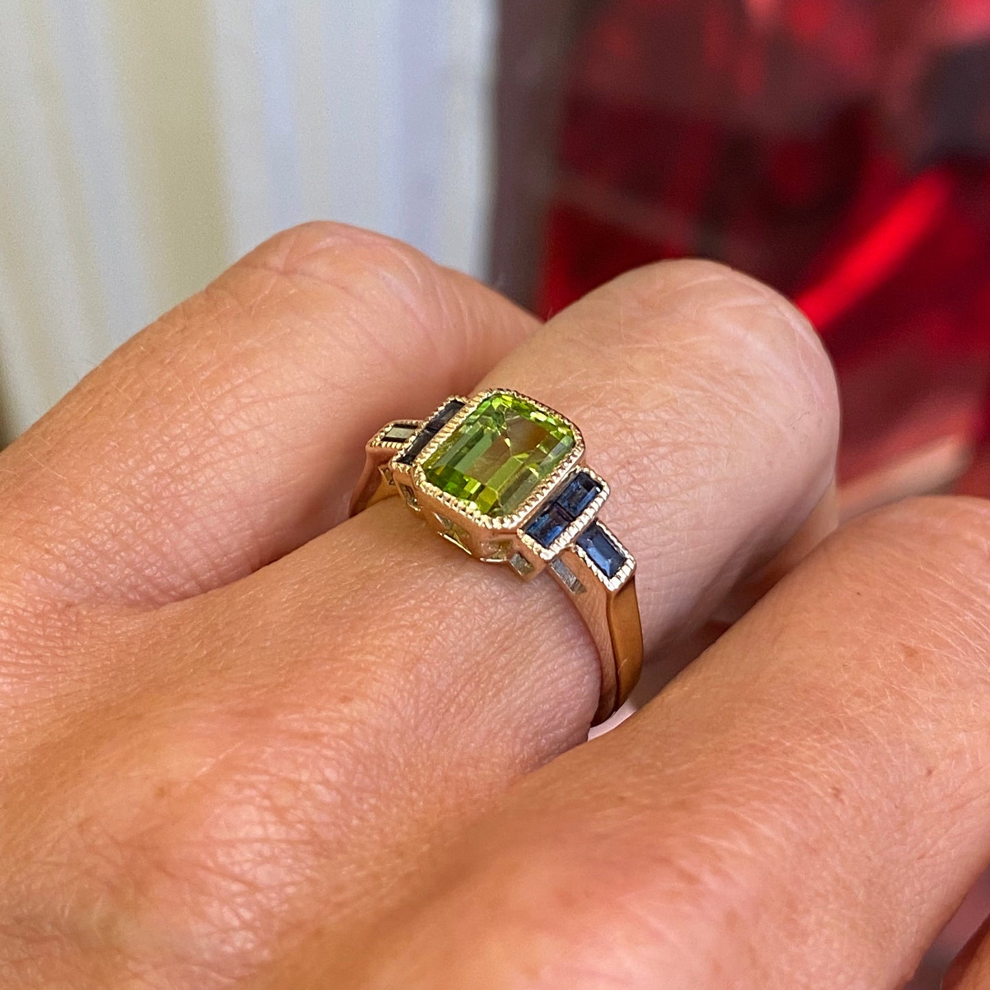 9ct Gold Peridot & Sapphire Ring - John Ross Jewellers