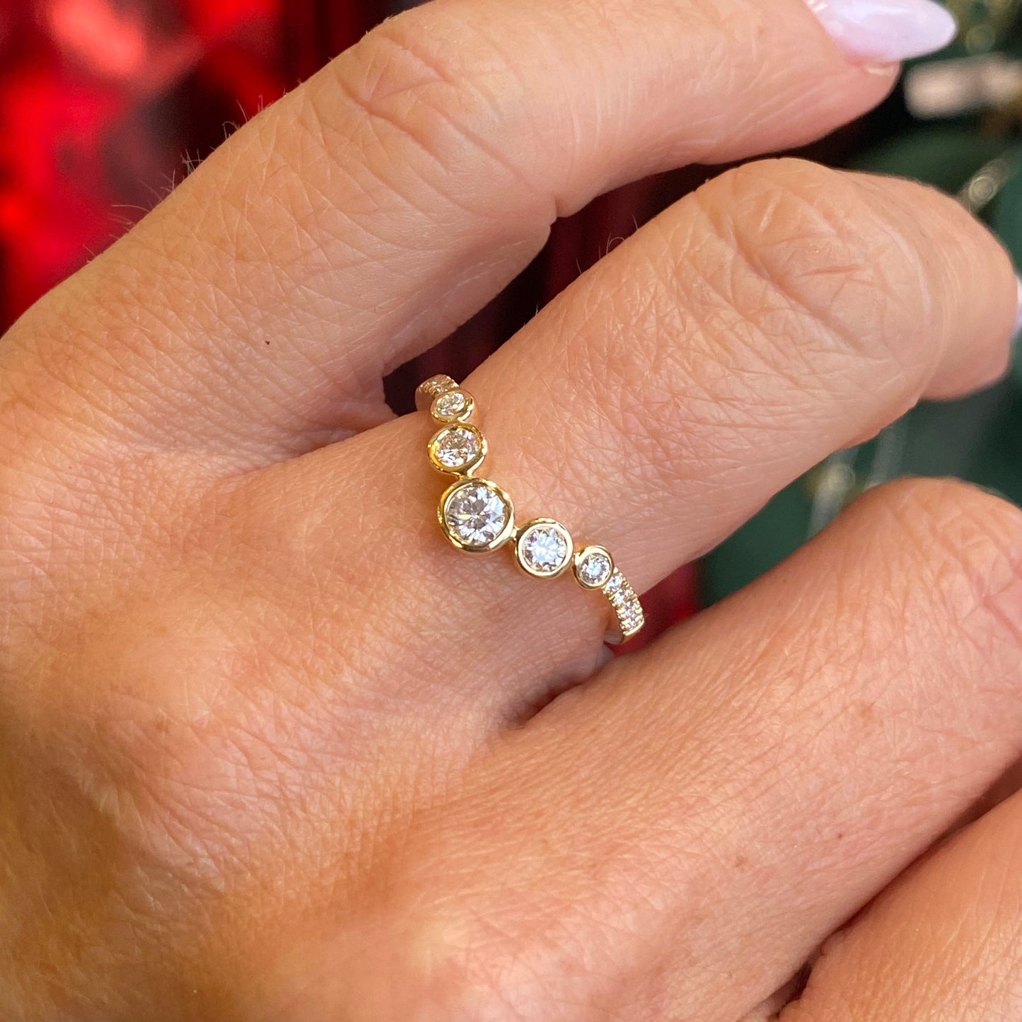 18ct Gold Diamond Bubble Wishbone Ring