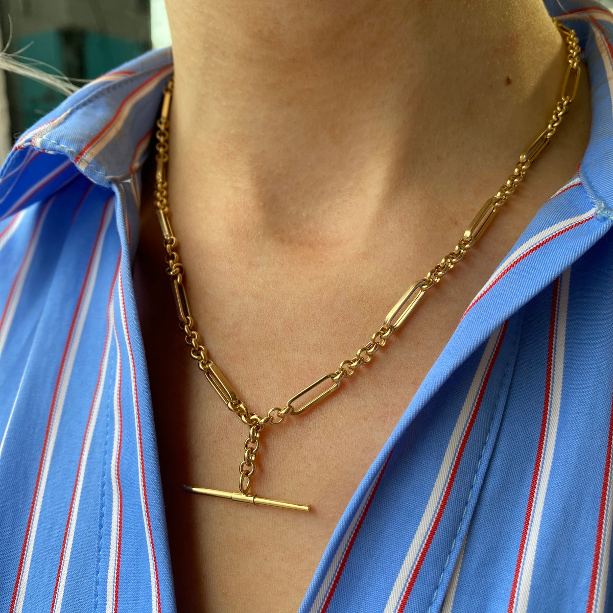 9ct Gold T-Bar Lariat Necklace
