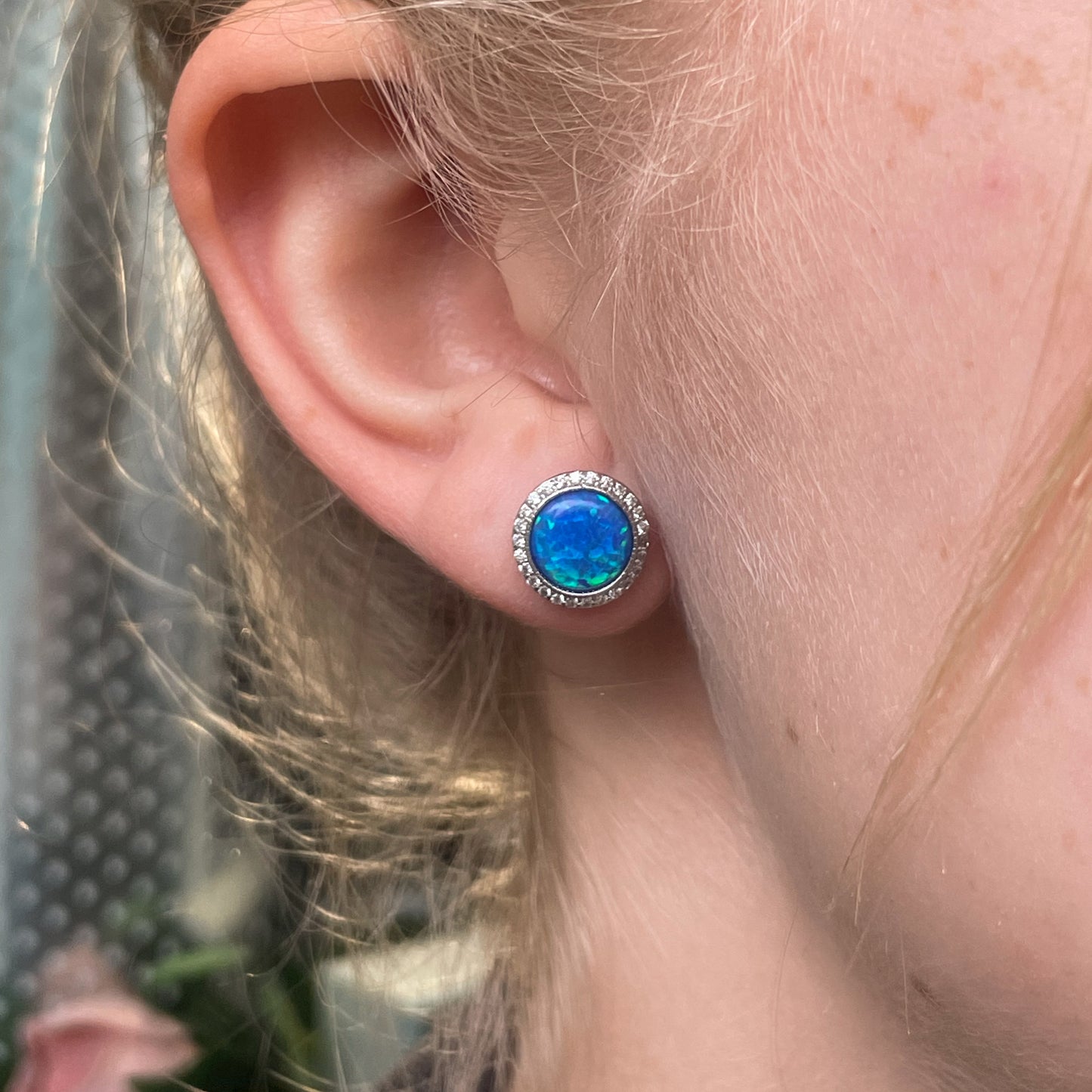 Silver Round Blue Opalique & CZ Stud Earrings - John Ross Jewellers