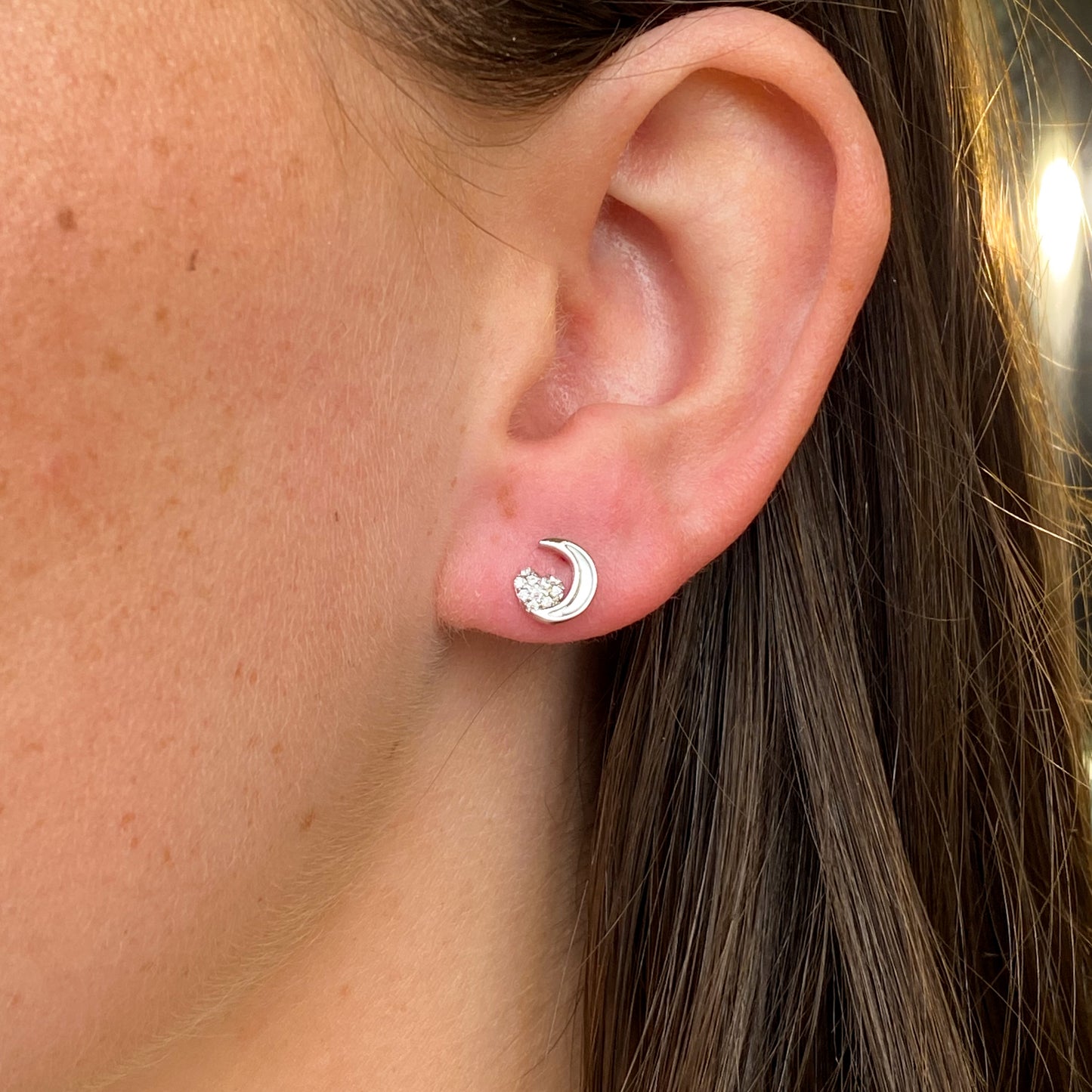 Silver CZ Star & Mother of Pearl Crescent Stud Earrings - John Ross Jewellers