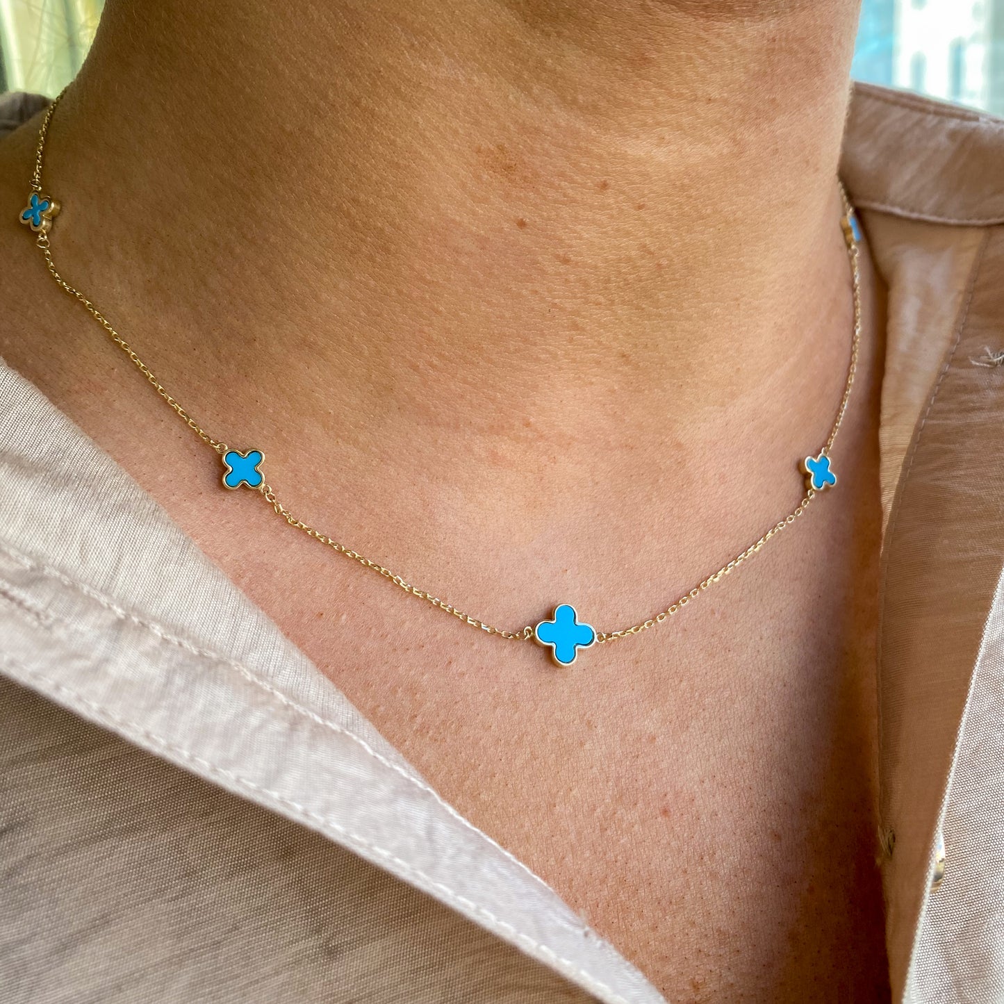 9ct Gold Turquoise Quatrefoil Necklace - John Ross Jewellers