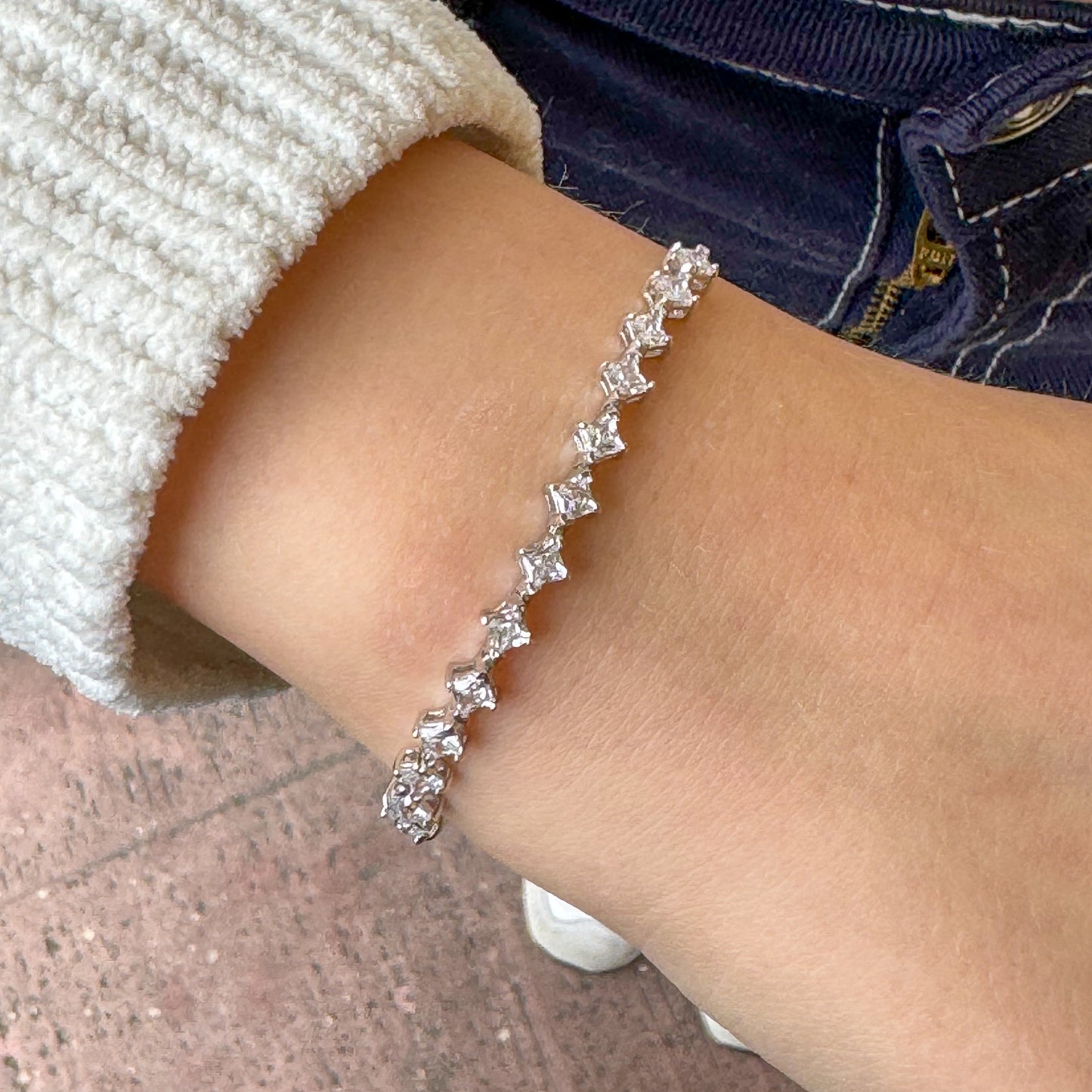 Silver Princess Cut CZ Toggle Bracelet - John Ross Jewellers