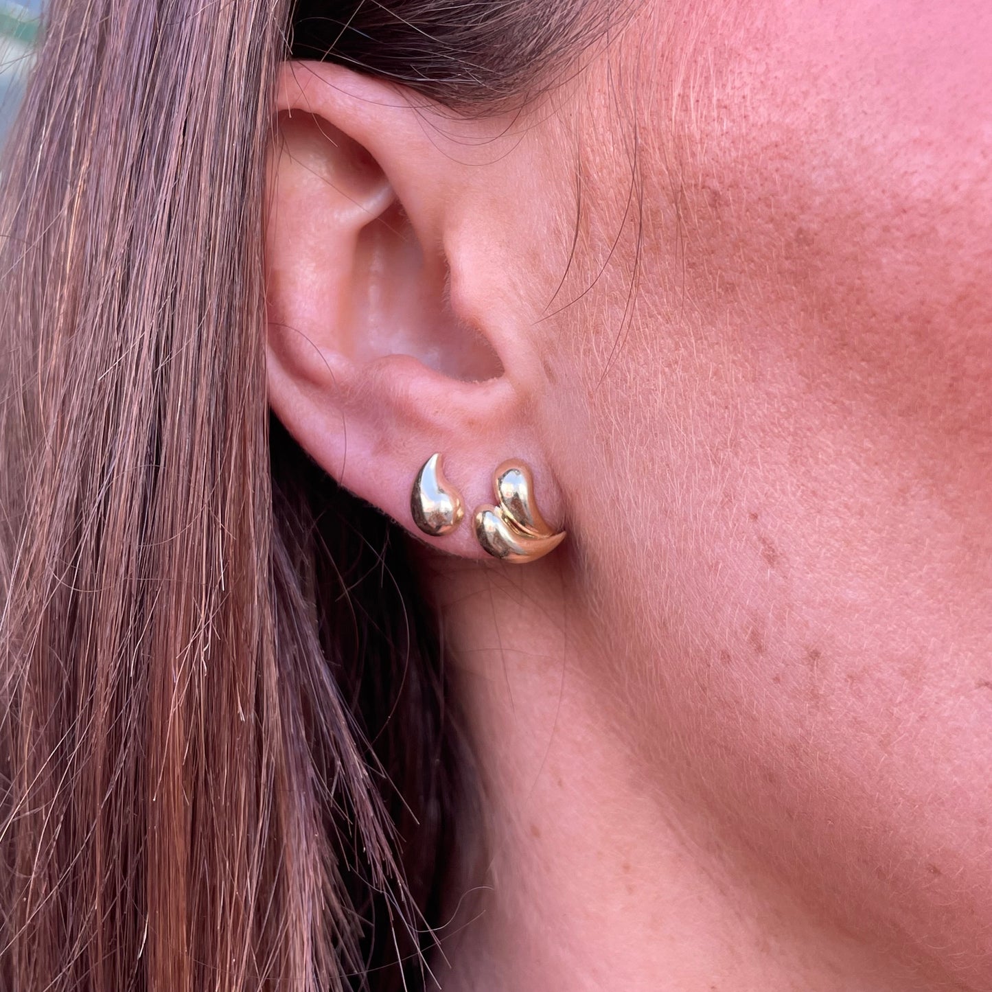 9ct Gold Bombé Double Tear Drop Stud Earrings