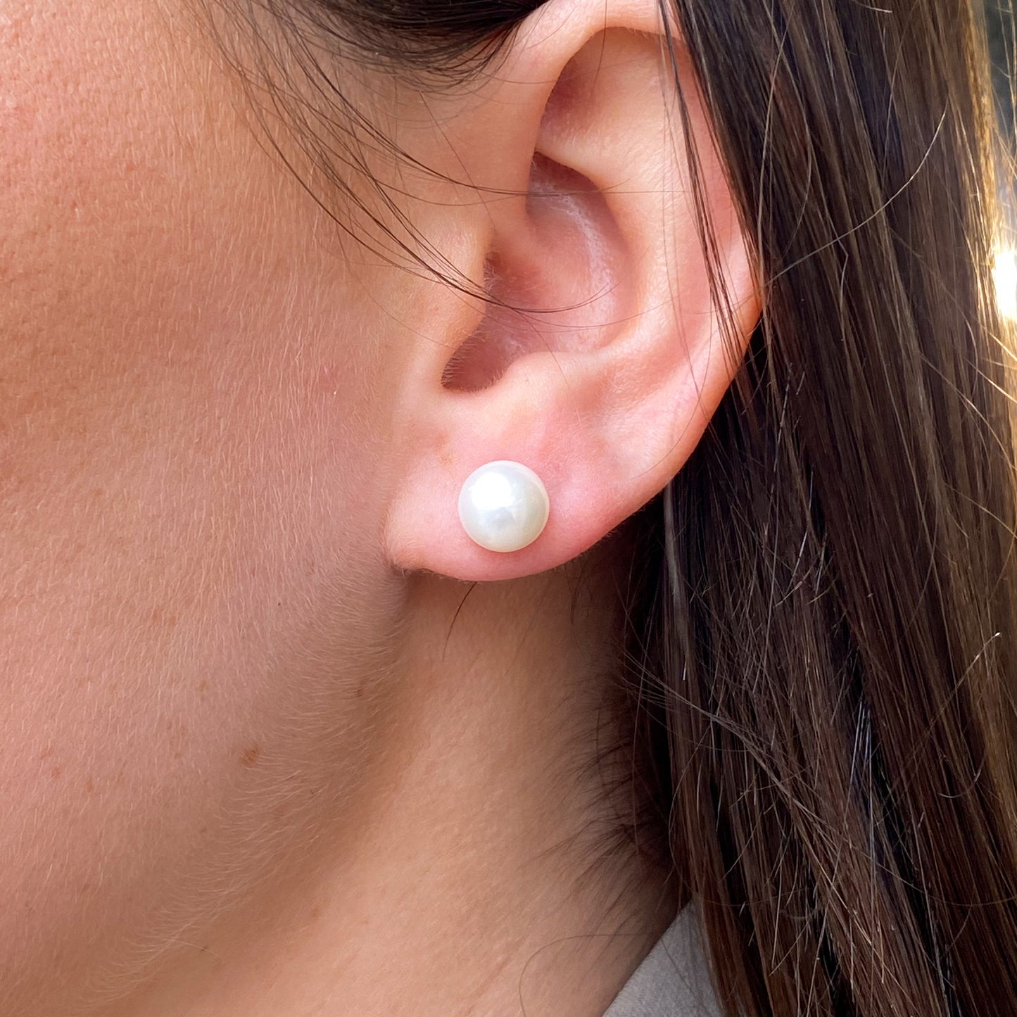Silver Freshwater Pearl Bouton Stud Earrings | 8-9mm - John Ross Jewellers