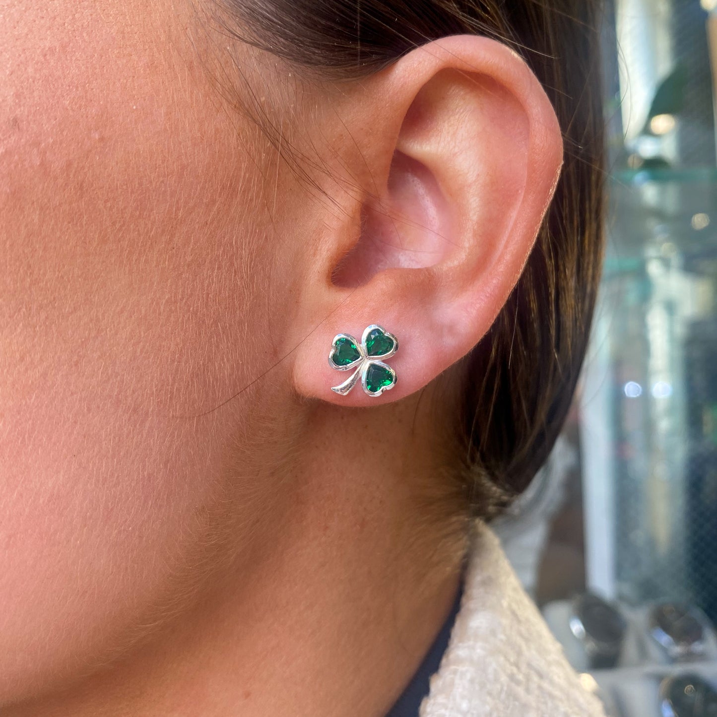 Silver Green Shamrock Studs - John Ross Jewellers