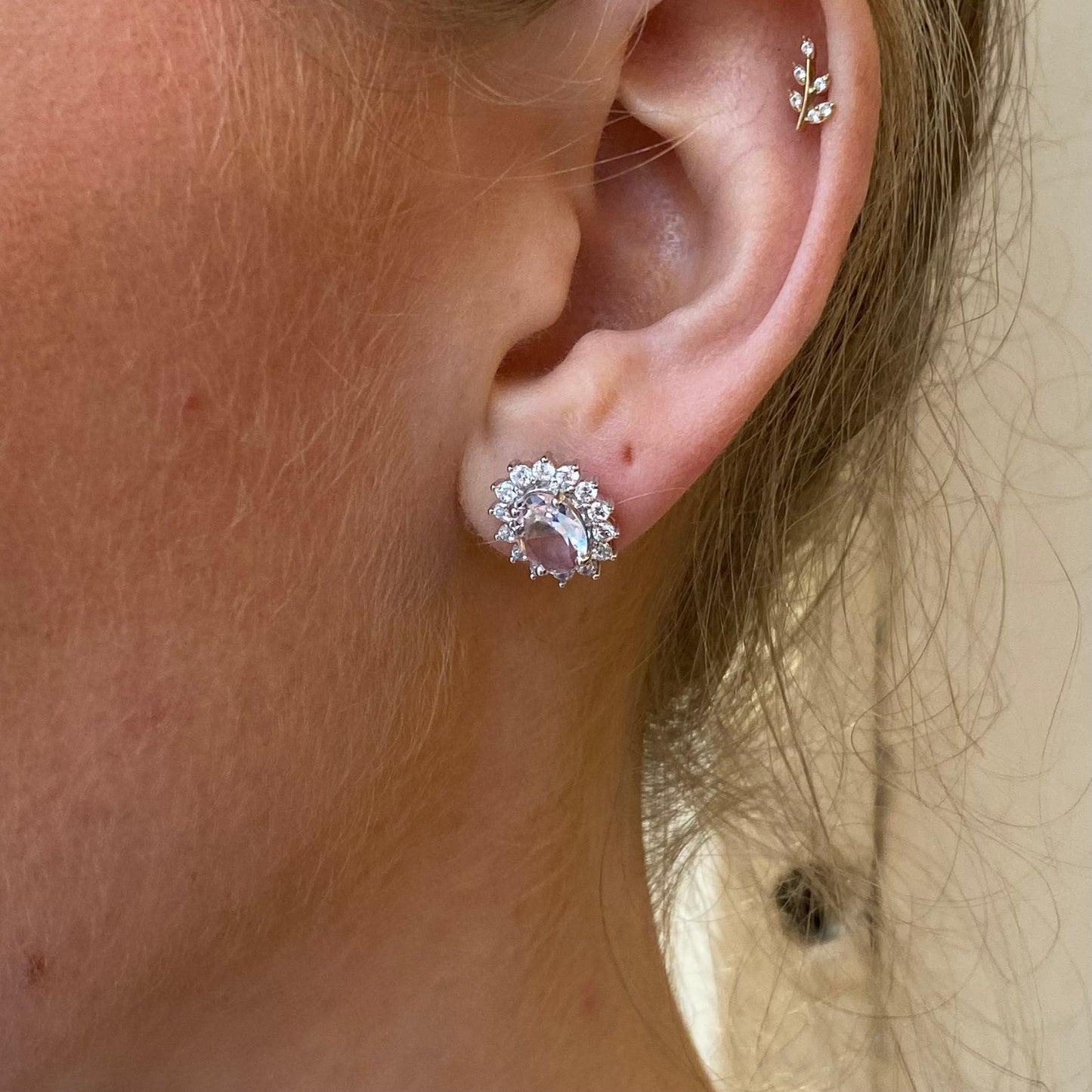 Silver Oval CZ Diana Stud Earrings | Soft Pink - John Ross Jewellers