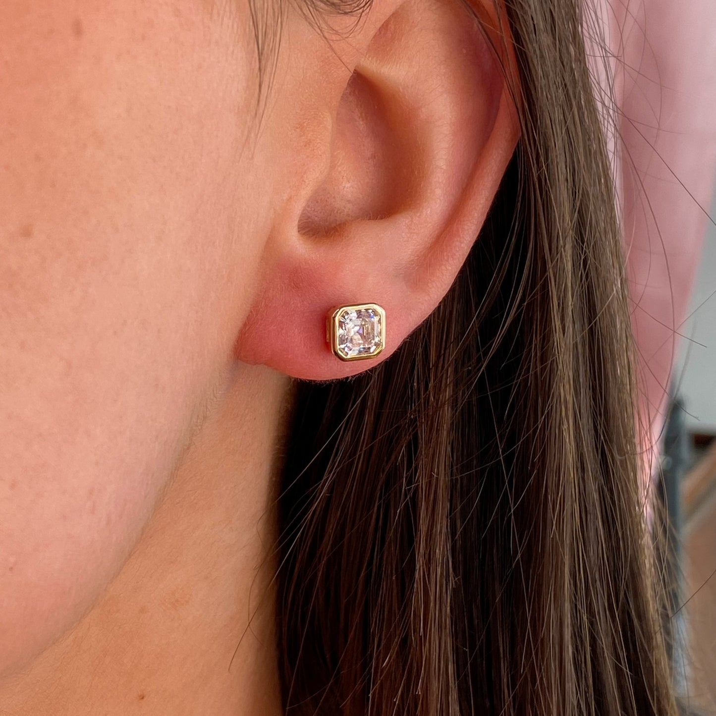 9ct Gold Cushion Cut CZ Stud Earrings - John Ross Jewellers