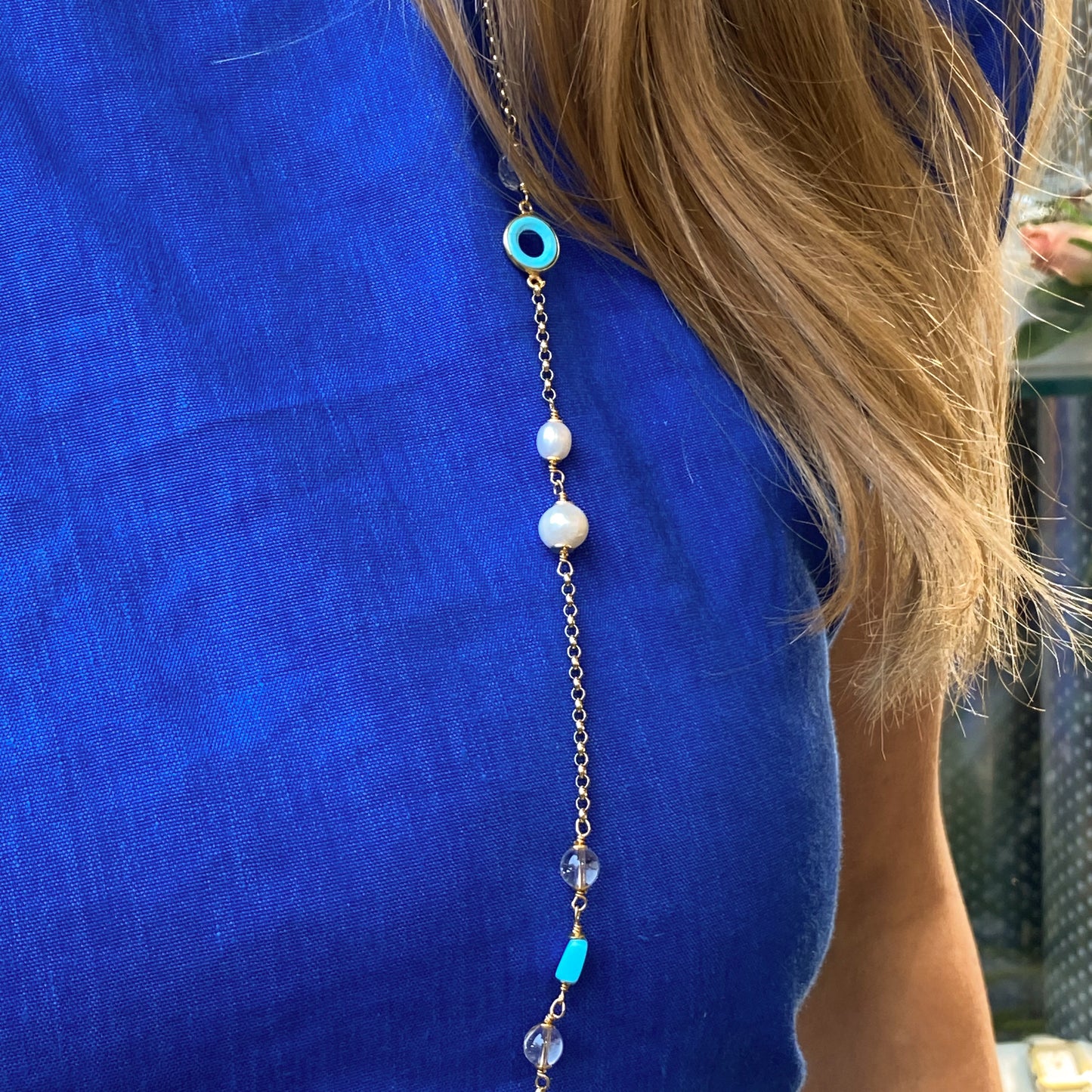 Turquoise, Pearl & Mother of Pearl Necklace | 110cm - John Ross Jewellers