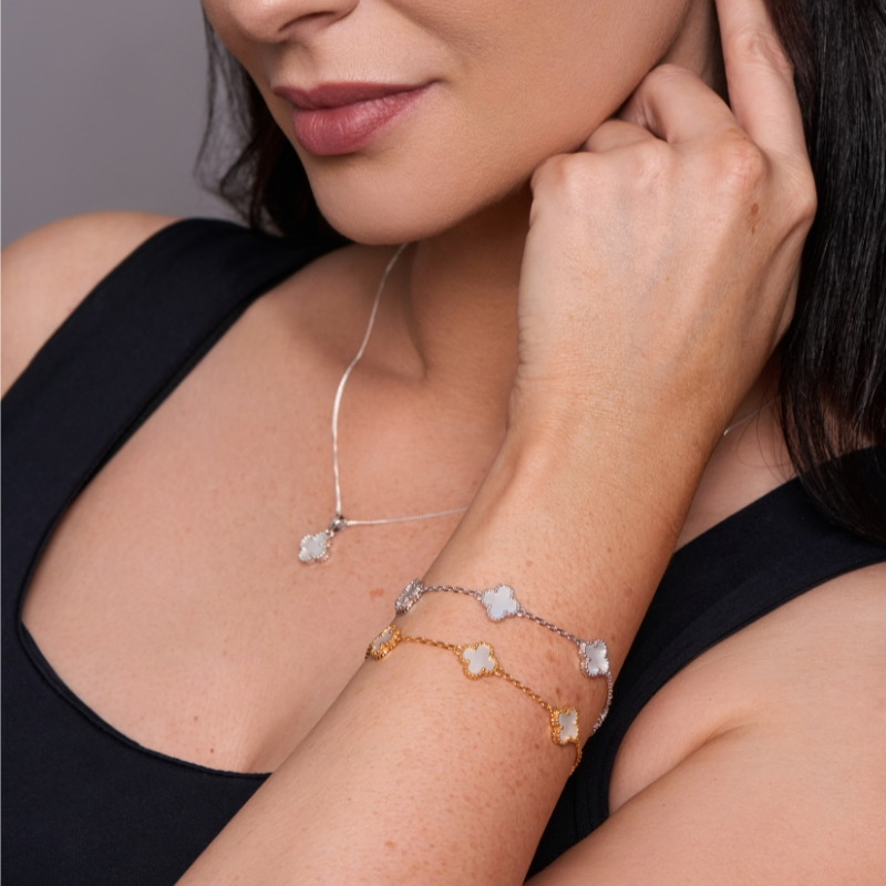 Silver Mother of Pearl Quatrefoil Bracelet