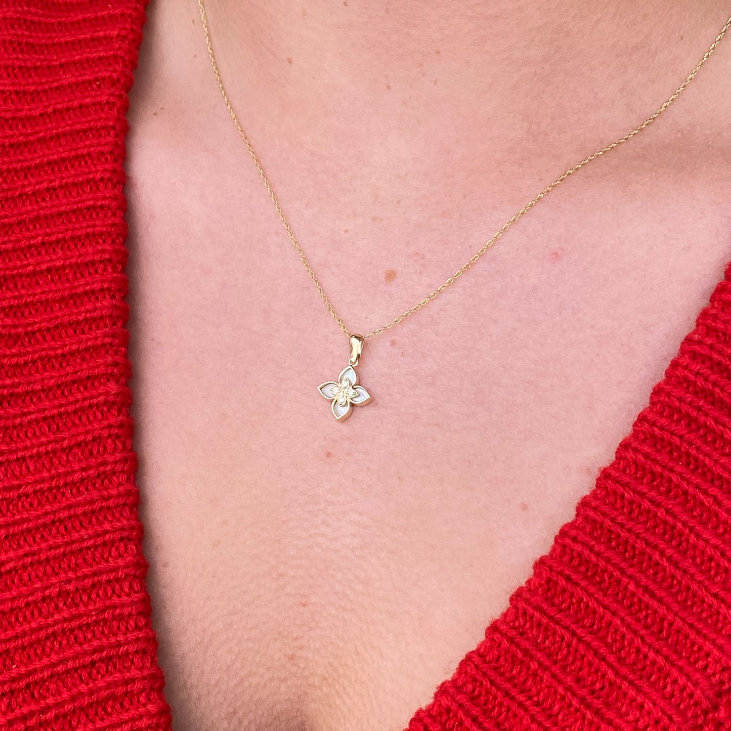 9ct Gold CZ & Mother of Pearl Louis Necklace - John Ross Jewellers