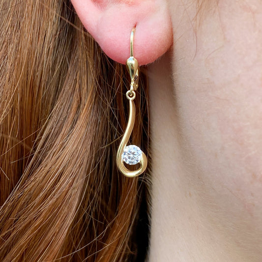 9ct Gold CZ Drop Earrings - German Wires