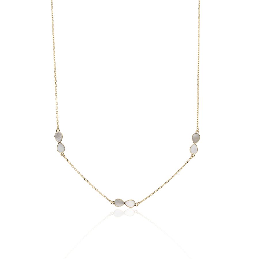Gold Mother of Pearl Infinity Necklace by Mark Milton featuring a 9-carat gold chain and elegant infinity pendant.
