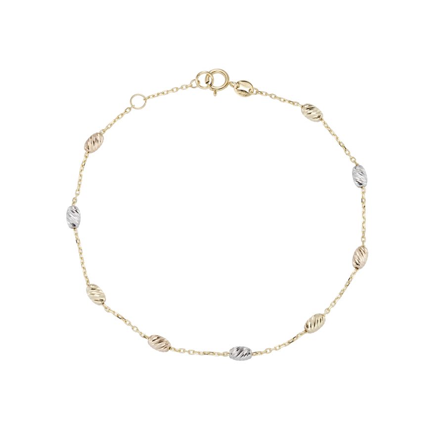 9ct Gold Three Tone Rope Station Bracelet