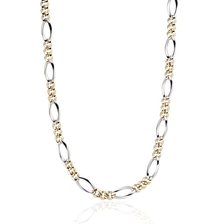 9ct Gold Modern Figaro Two Tone Necklace | 1+3