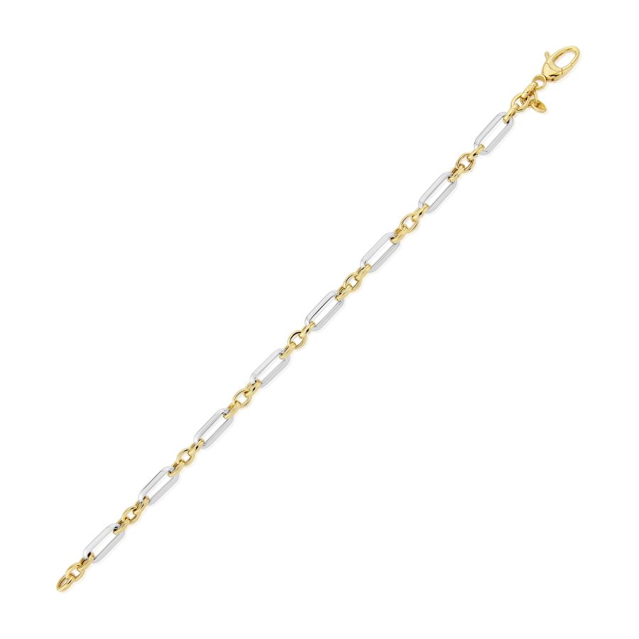 Two-tone 9ct gold modern Figaro bracelet with 8mm links, featuring a sleek and stylish design by Mark Milton.