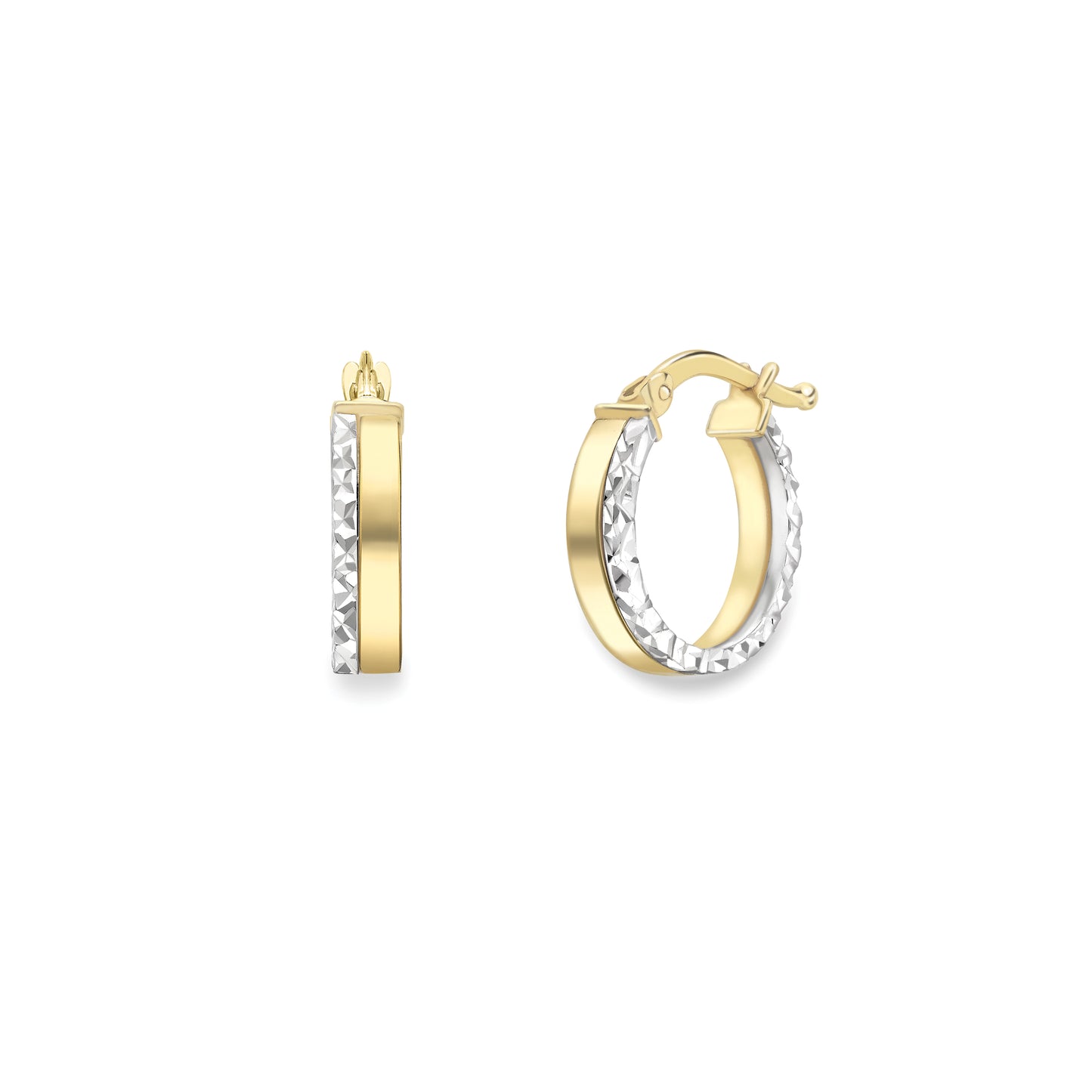 9ct Gold Two Tone Kisses Creole Hoop Earrings | Round 13mm - John Ross Jewellers