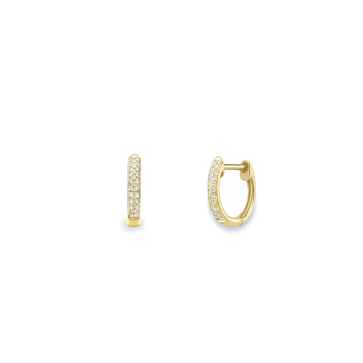 Stubbs 9ct gold diamond set huggie hoop earrings, 11mm, shown from the front